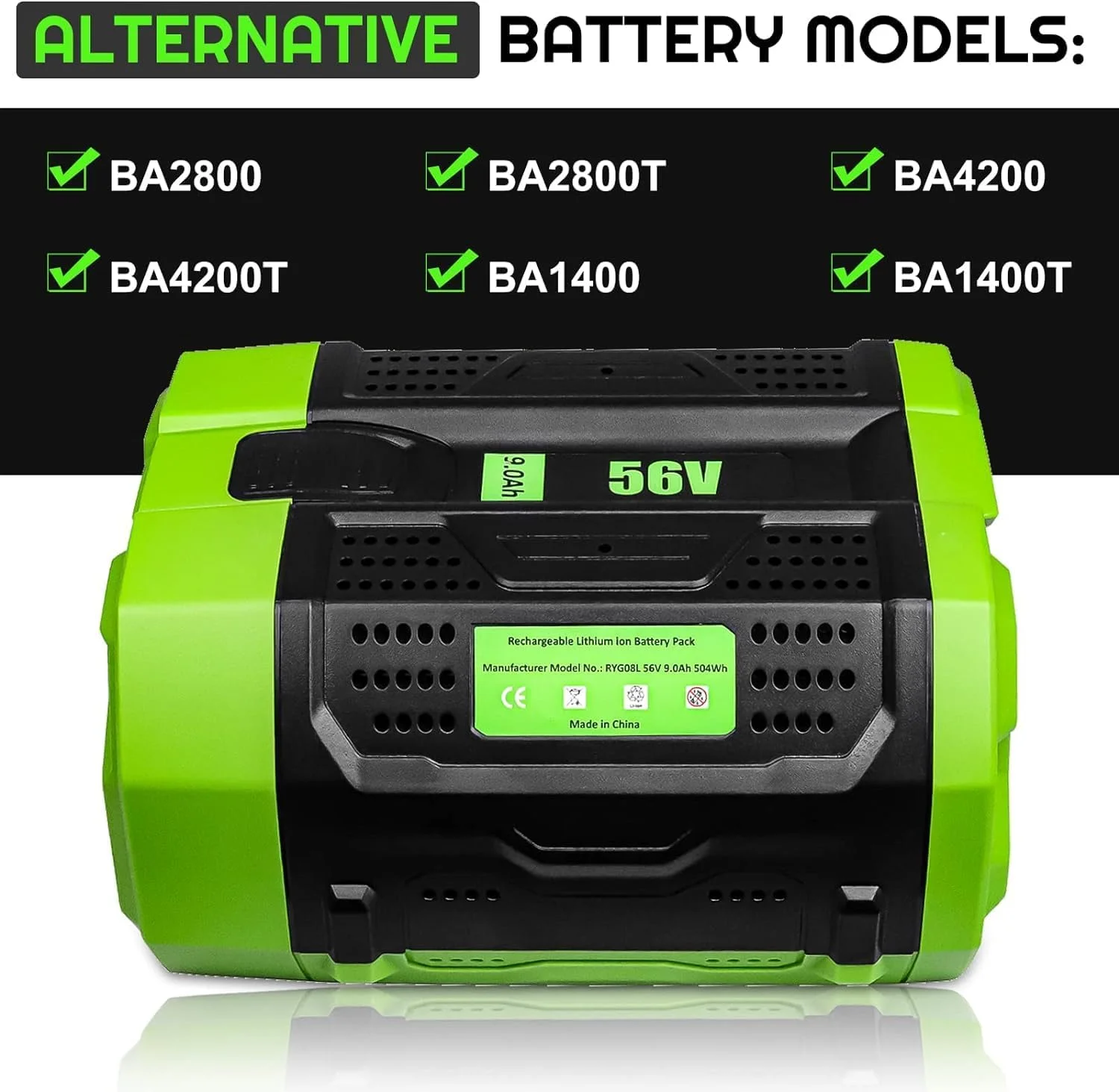 9000mAh High Capacity Replacement for EGO 56V Battery BA2800 BA4200T BA4200 BA1400 BA2800T BA5600T