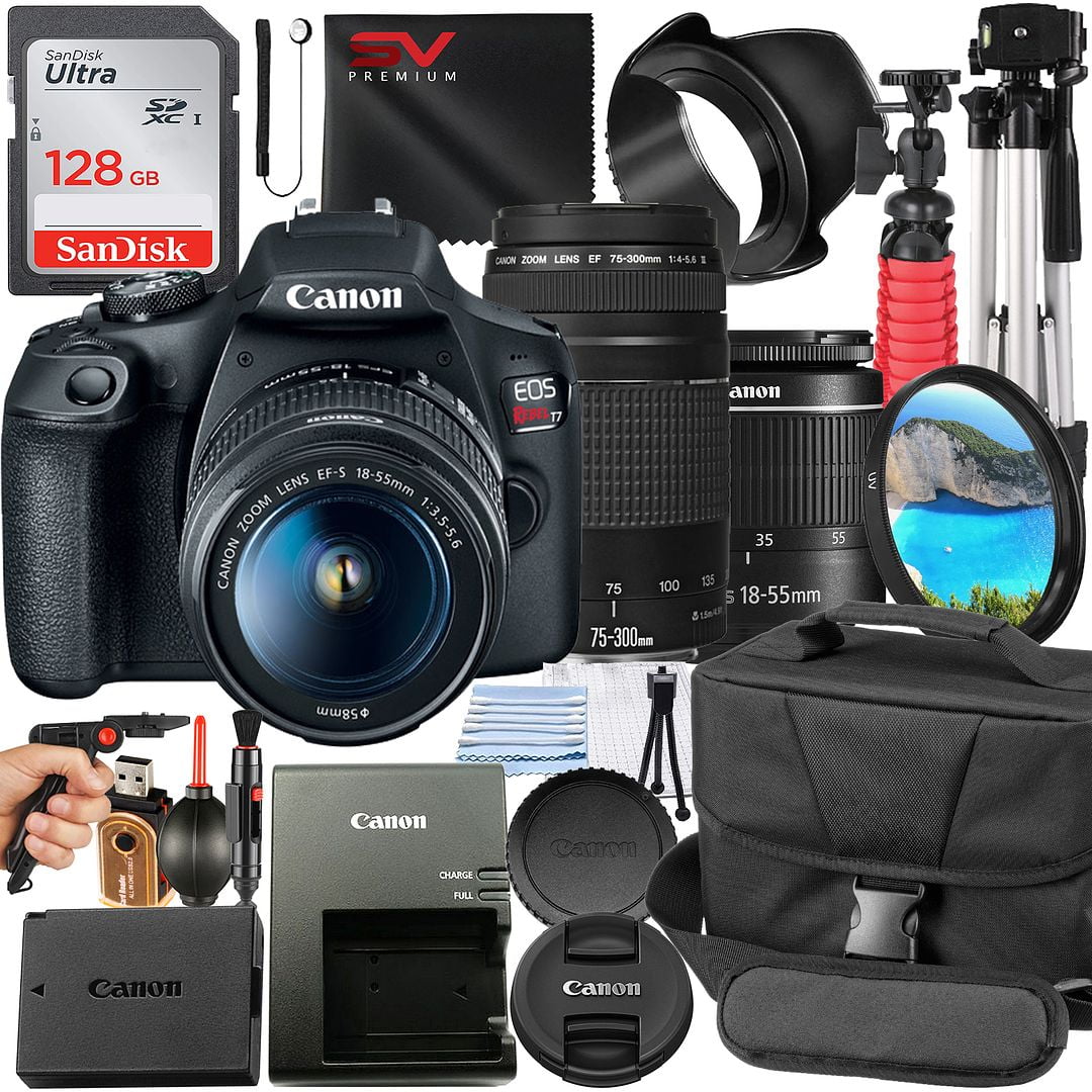 Canon EOS Rebel T7 DSLR Camera Bundle with 18-55mm + 75-300mm Zoom Lens + 128GB SanDisk Card + Case + Tripod + SV Premium Accessory