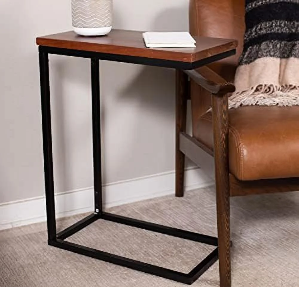 Espresso Wood TV Tray C Shaped Side Table - 26