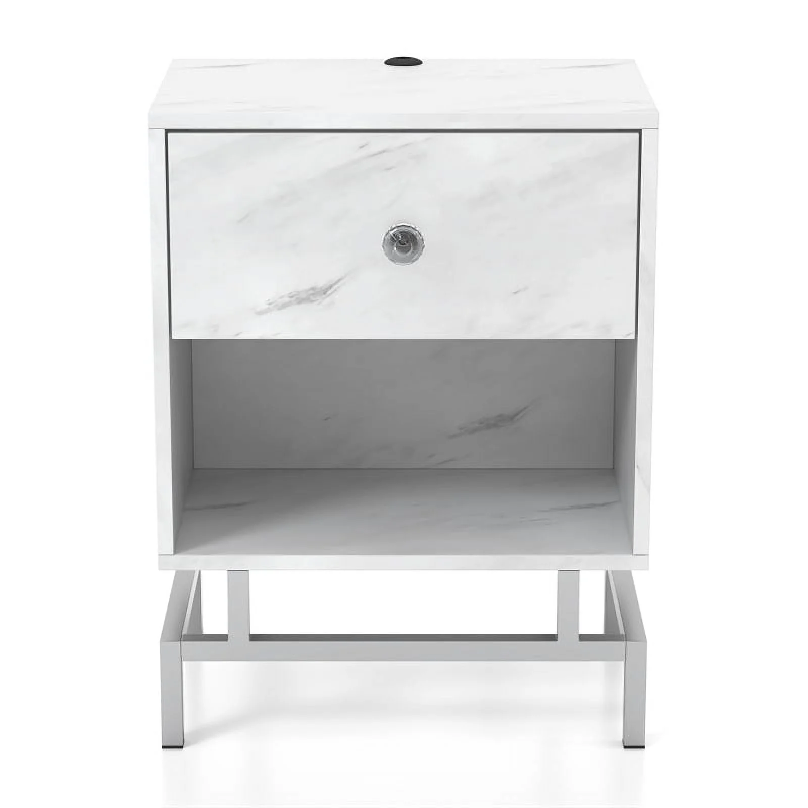 Bowery Hill Contemporary Wood 1-Drawer End Table in White Marble