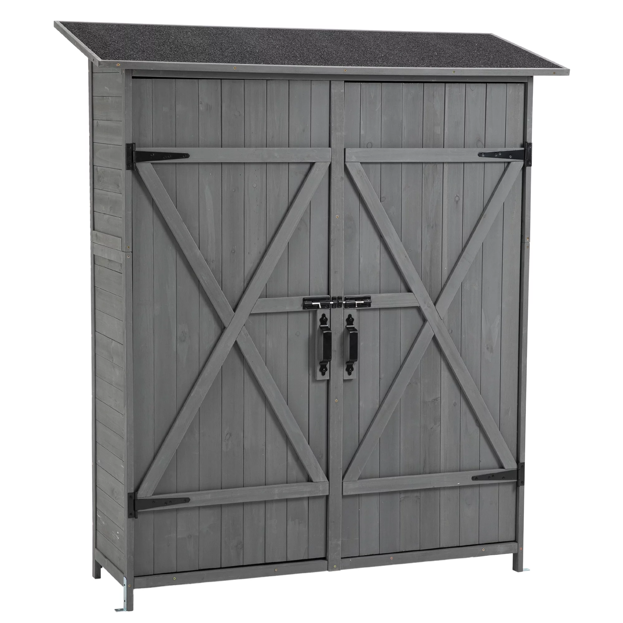 Royard Oaktree Outdoor Storage Shed Garden Storage Cabinet with Double Lockable Door Wooden Tool Shed with 3-Tier Shelves and Hooks Waterproof Tools Organizer for Backyard,Lawn,Grey