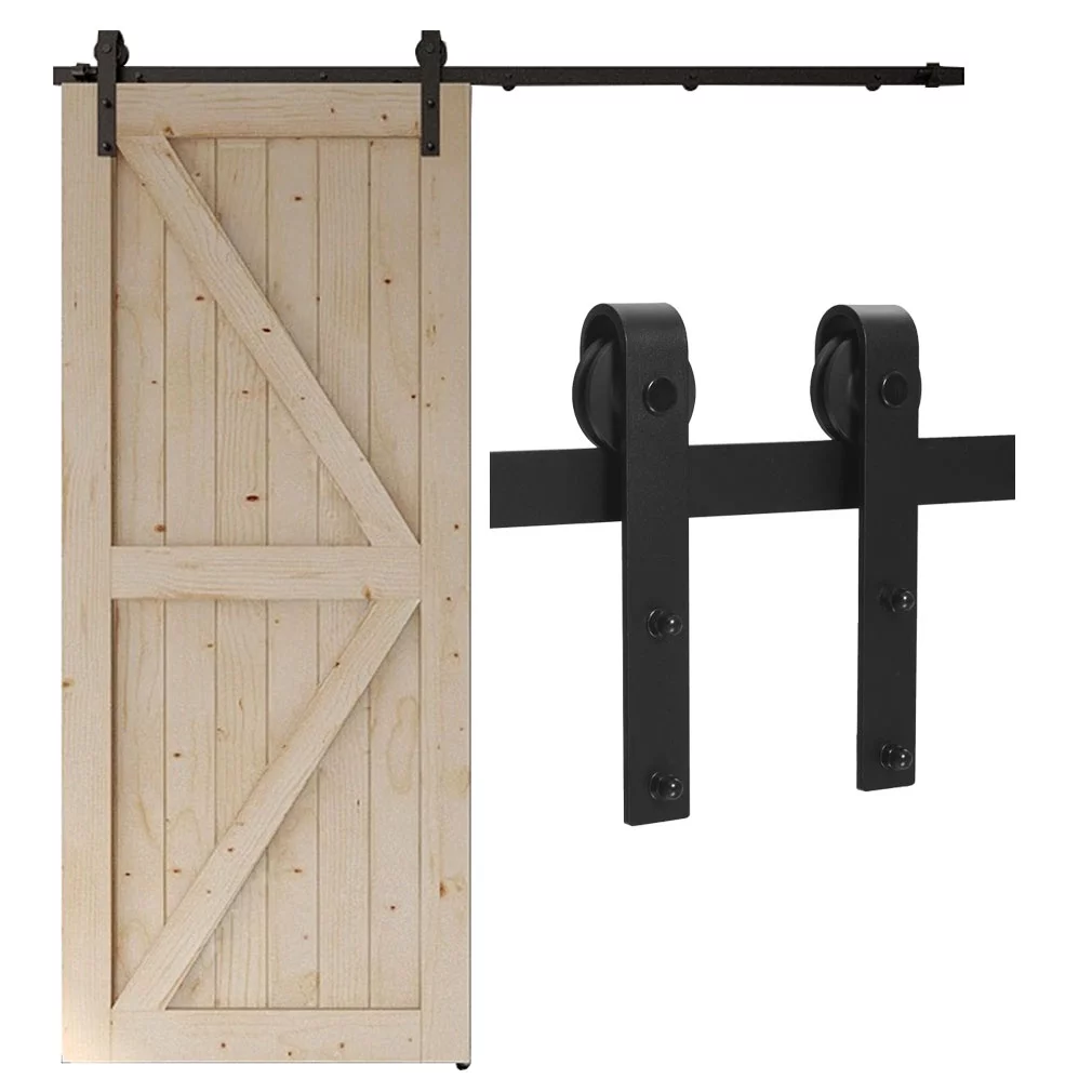 CCJH 5FT Sliding Barn Door Hardware Kit for Single Wooden Door Fit 30'' Wide Black