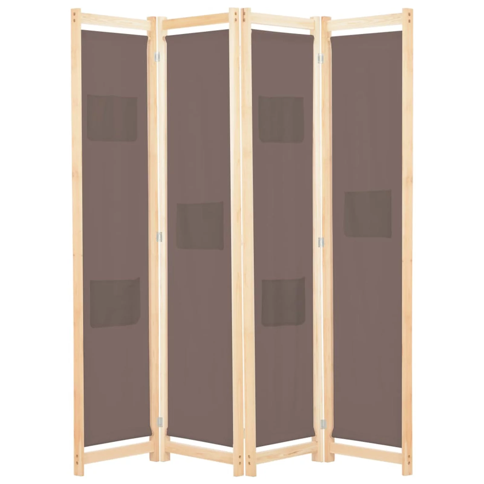 Dcenta 4-Panel Folding Room Divider, Fabric Freestanding Partition Panel Screen Wood Frame Brown for Bedroom, Bathroom, Living Room, Dining Room, Home Furniture 62.9 x 66.9 Inches (W x H)