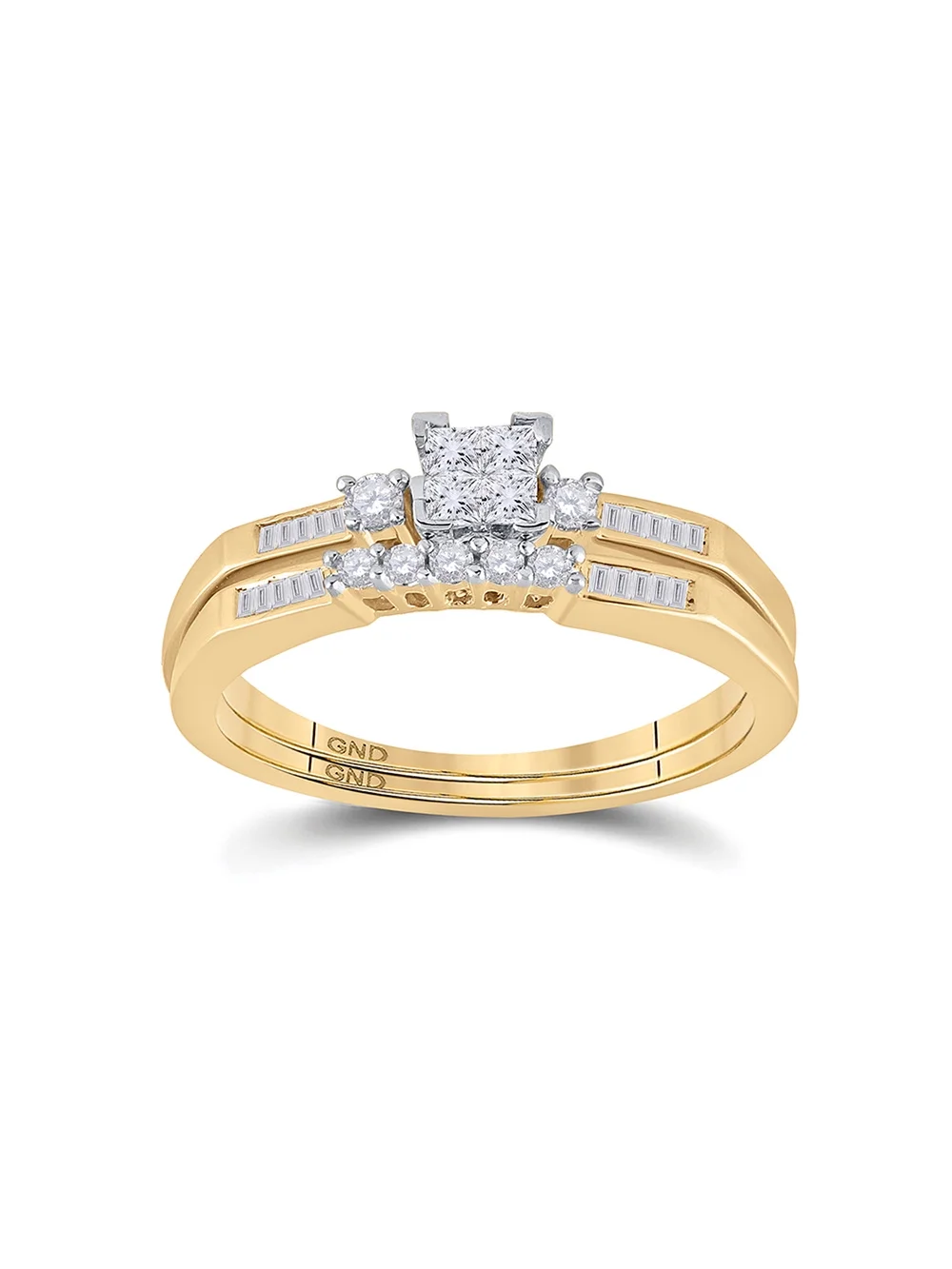 10kt Yellow Gold Princess Diamond Bridal Wedding Ring Band Set 1/3 Cttw