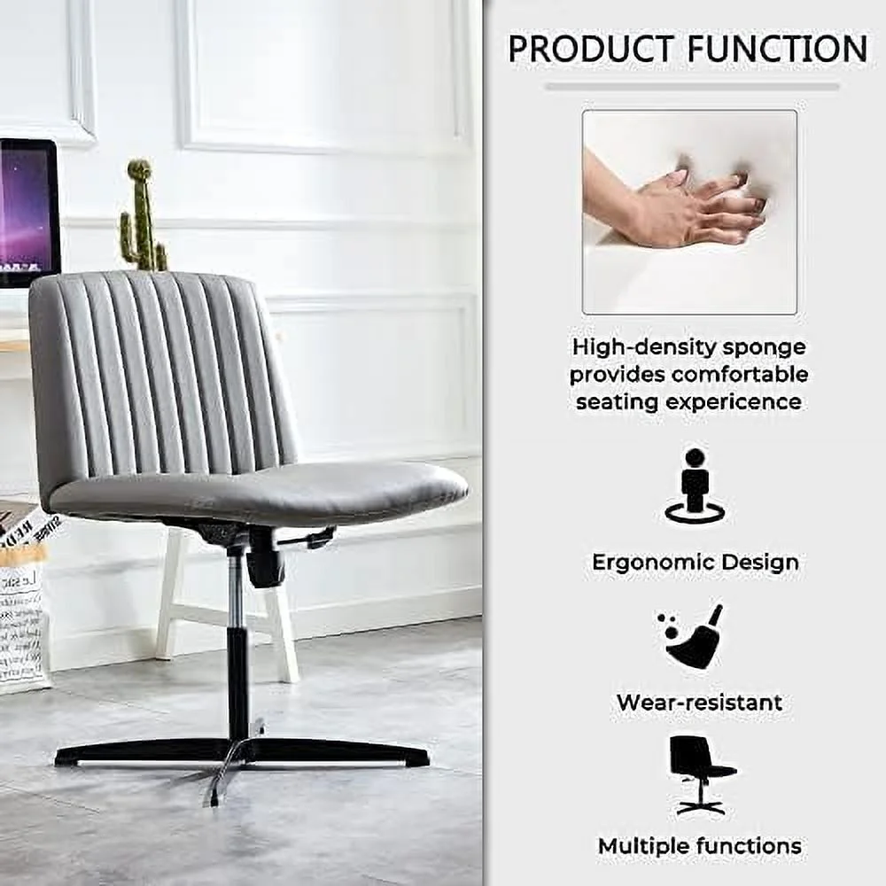 HYHBIBOOM Armless Office Desk Chair No Wheels  PU Adjustable Swivel Criss Cross Chair with 105 ° to 120 ° Elastic Recline and Padded Mid Back Ergonomic Task Chair Wide Chair Vanity Chai