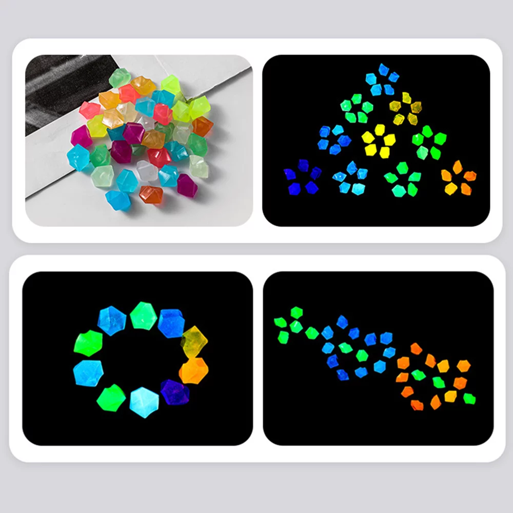 ametoys 200pcs Glow in  Dark Stones Glow Stones Diamond-Shaped Fluorescent Stone Decoration for Aquarium Waterscape  Yard Landscape Garden Walkway