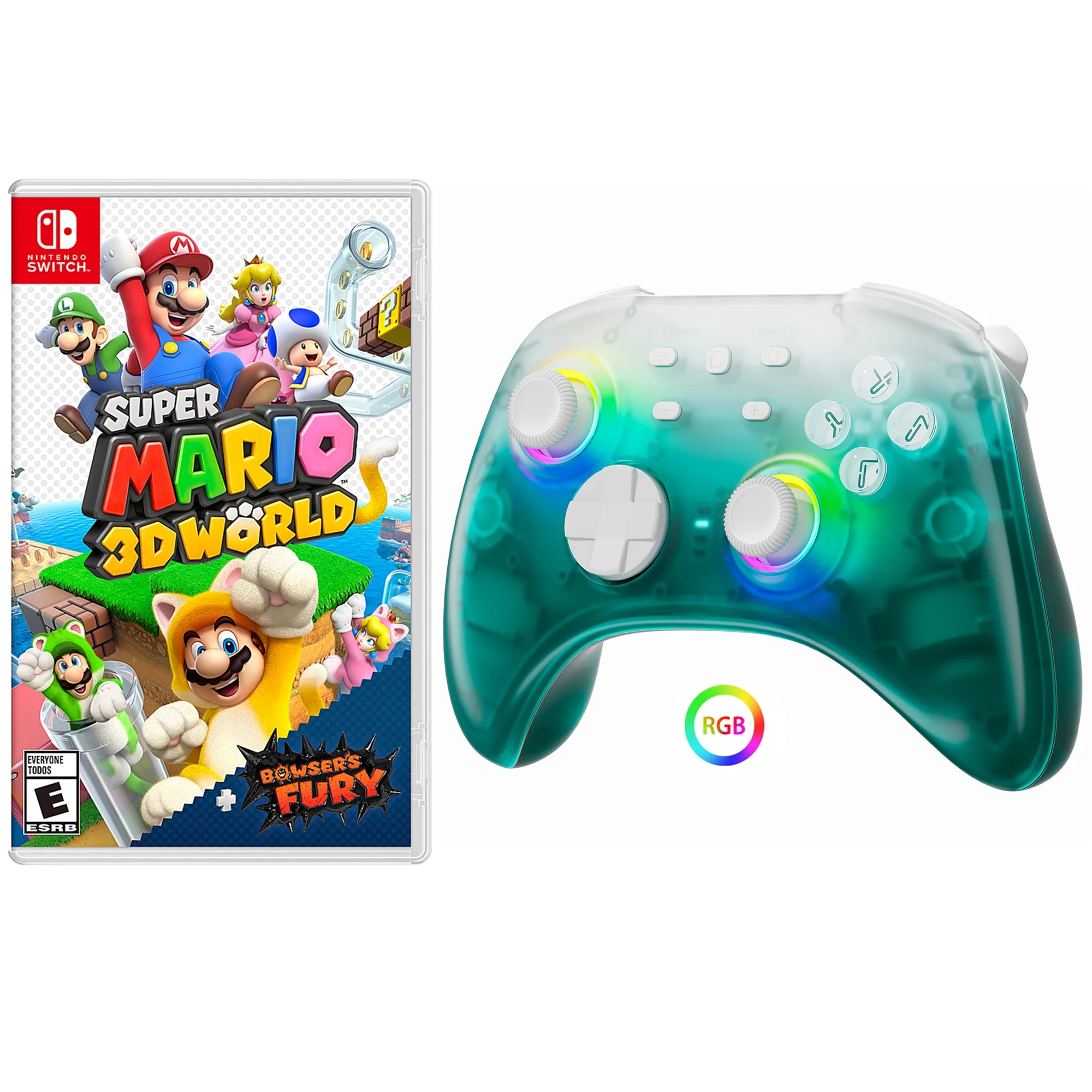 Super Mario 3D World + Bowser's Fury Game Disc and Upgraded Switch Pro Controller for Nintendo Switch/PC/IOS/Android/Steam with Hall Effect Joysticks & Triggers Green