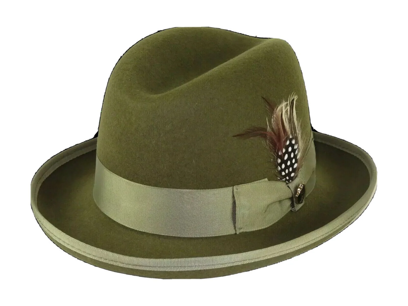 Men Bruno Capelo Dress Hat Australian Wool Homburg Godfather GF112 Olive Green