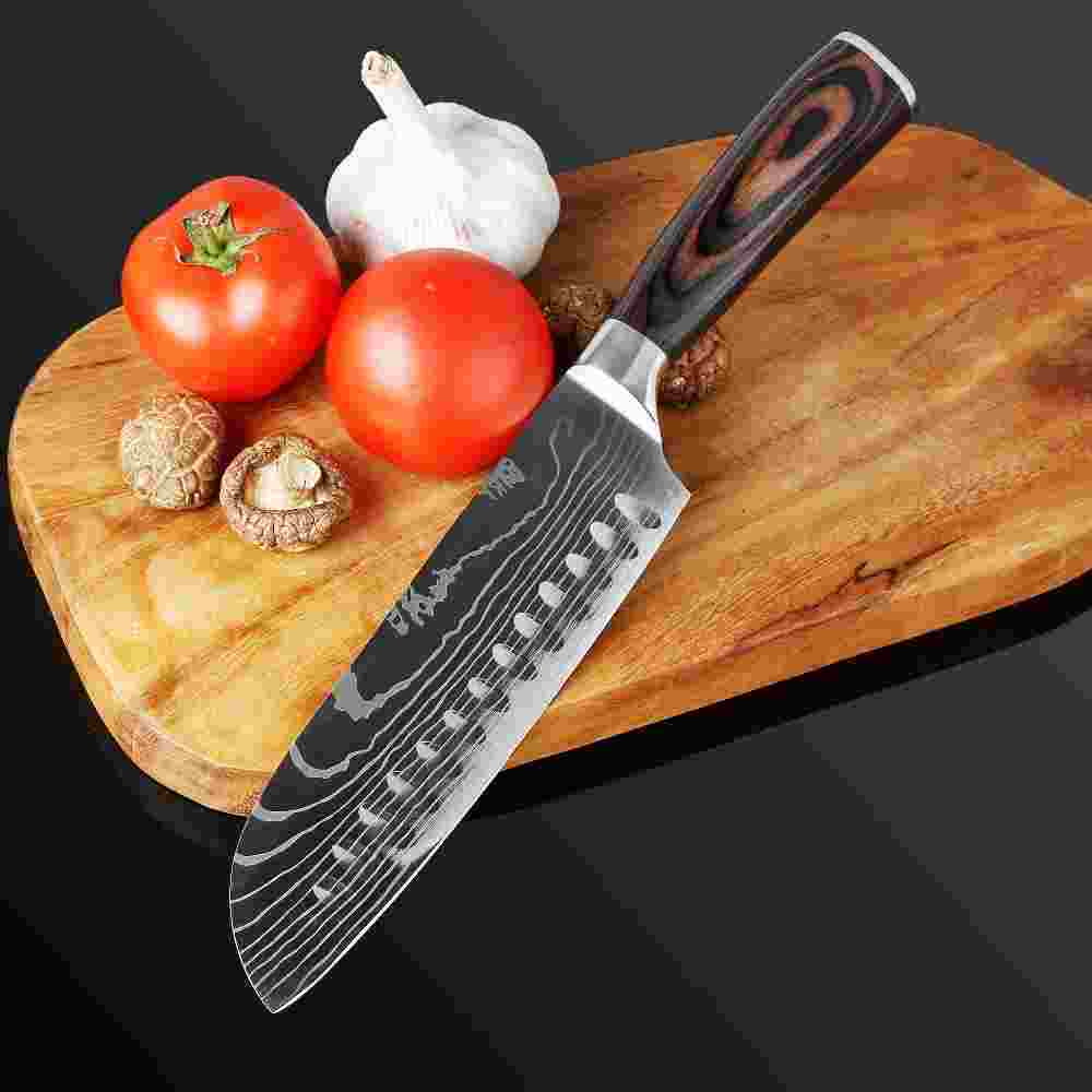 7 Inch Santoku Knife Stainless Steel Non-Slip Sheath and Handle Black