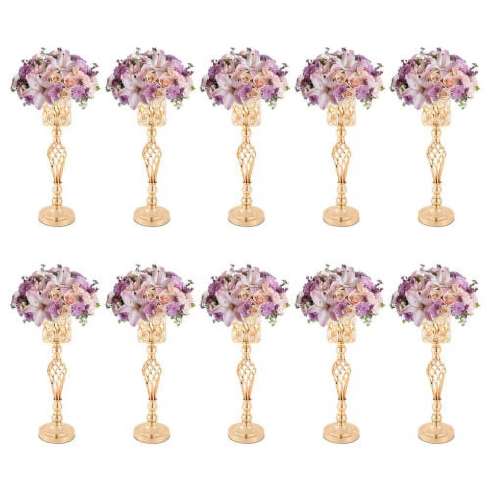 Set of 10 Wedding Centerpieces Gold Vases Wedding Flower Vases w/ Crystal Bead