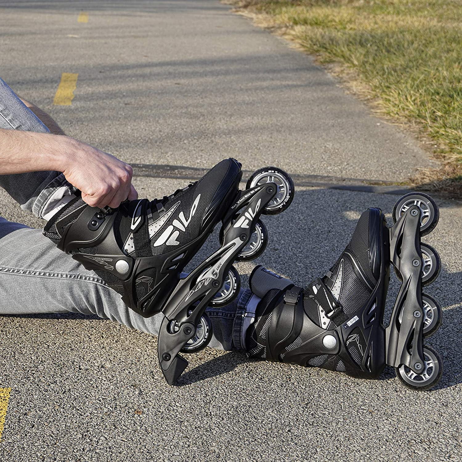 FILA Legacy Comp Inline Skates for Teens and Adults, Unisex Inline Skates for Girls, Boys, Women and Men, Black and Gray, Men's 9