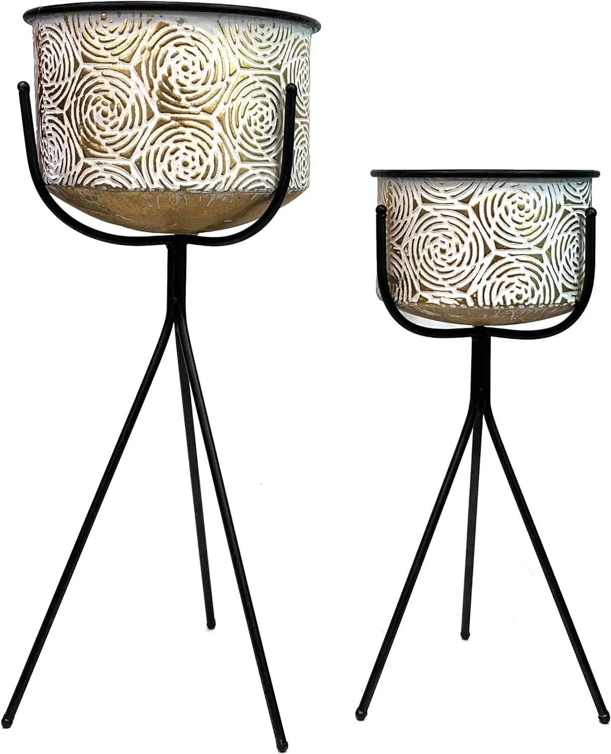 Deluxe 2-Set Galvanized Planter Indoor And Outdoor Decoration-Gold Rose 3 Leg Stand-HD88352