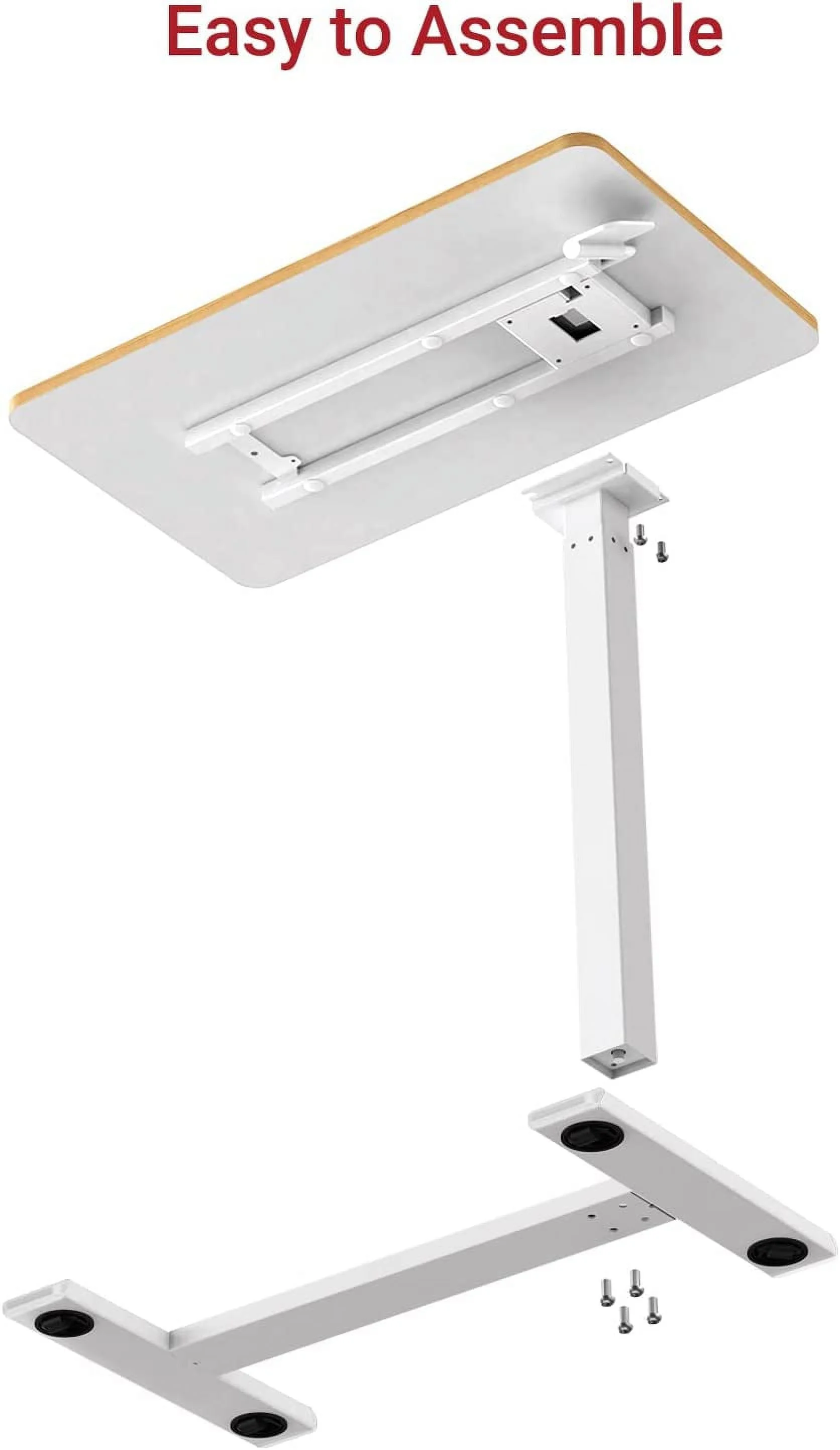 Medical Adjustable Overbed Bedside Table with Hidden Casters, Pneumatic Mobile Laptop Computer Standing Desk Cart with Tray, Hospital and Home Use