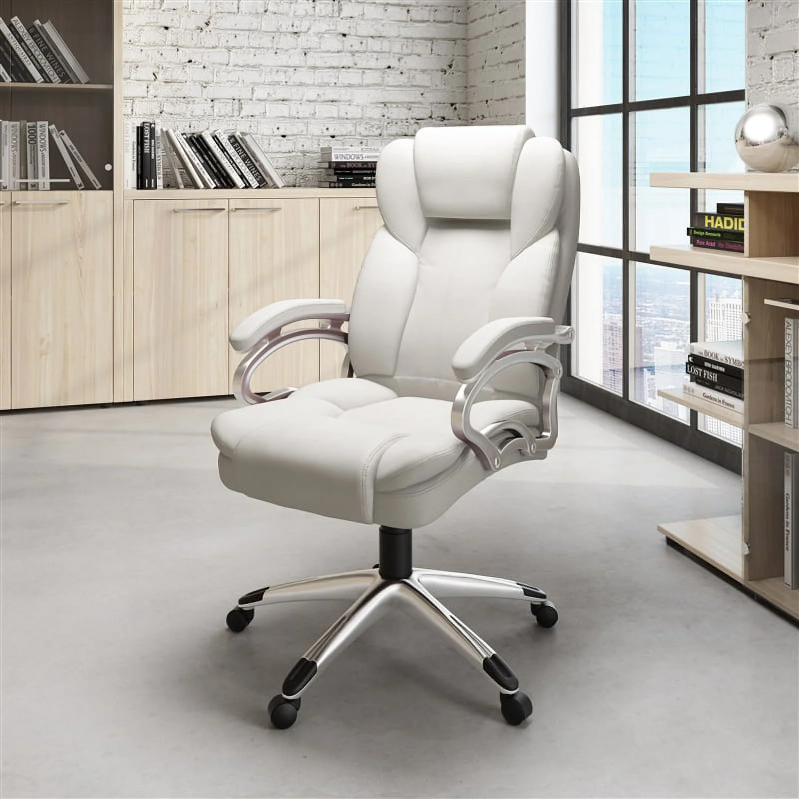 Scranton & Co Modern Executive Office Chair in White Leatherette