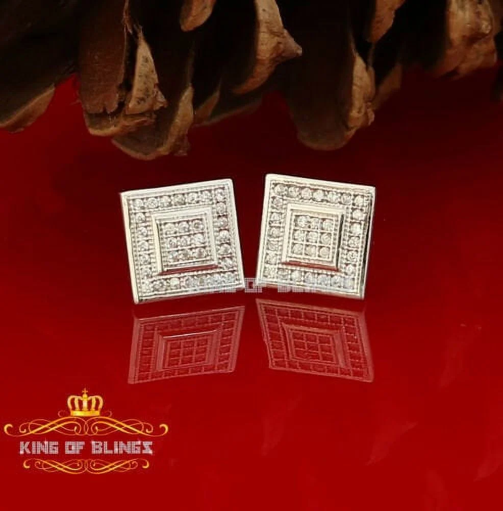 King of Bling's White Sterling Silver 0.66ct Cubic Zirconia Hip Hop Square Stud Women's Earrings