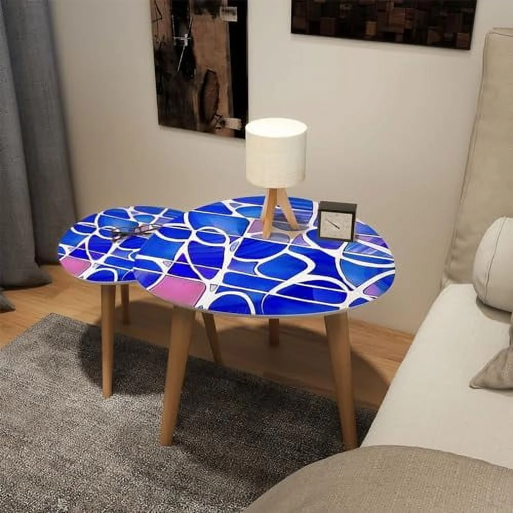 SQWCFD Small Coffee Nesting  Abstract Stained Glass Mosaic  Violet Triangle End  Center   Modern   Room Bedroom Balcony