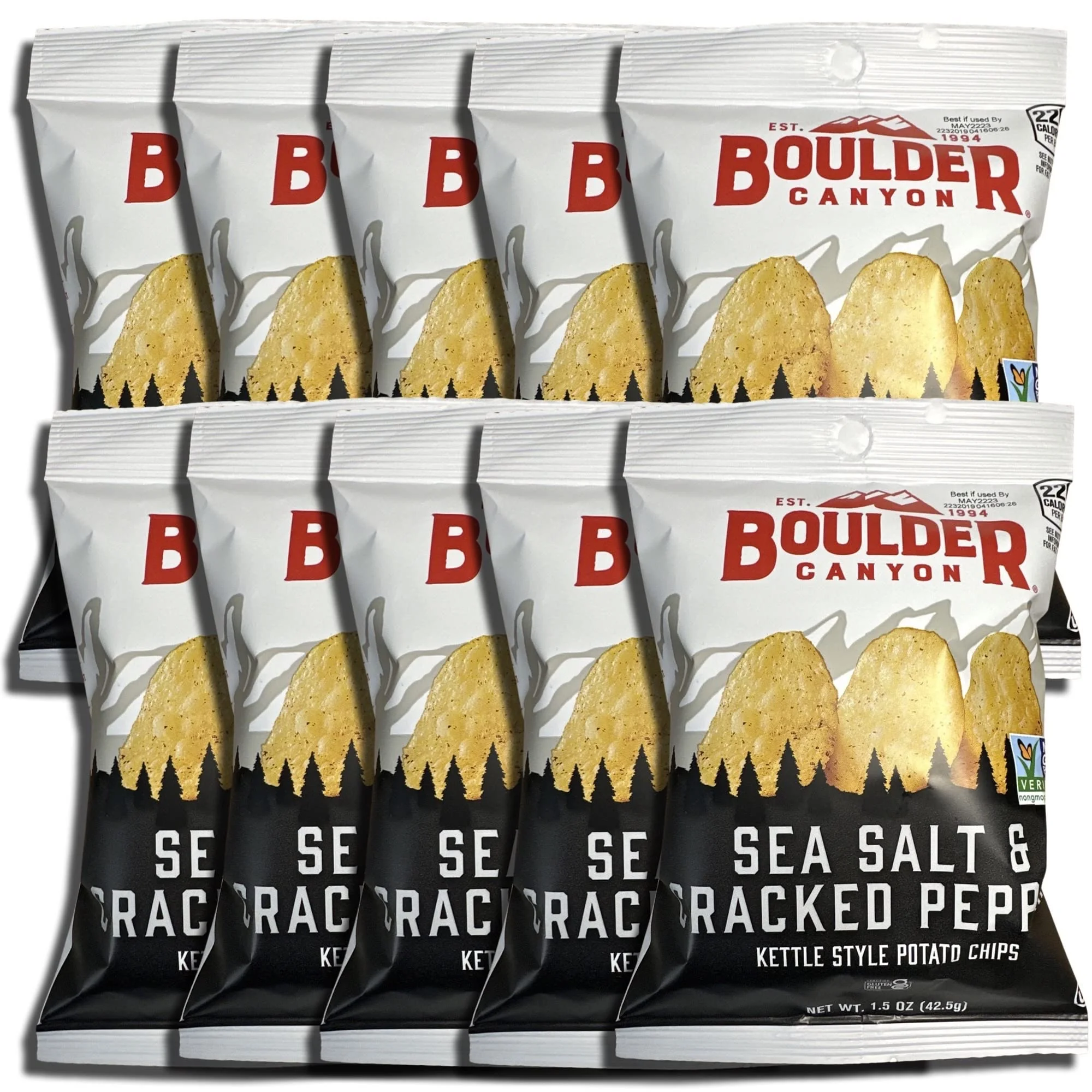 (2 pack) Kettle Style Potato Chips from Boulder | 1.5 Oz | (Cracked Pepper, 10 Bags)