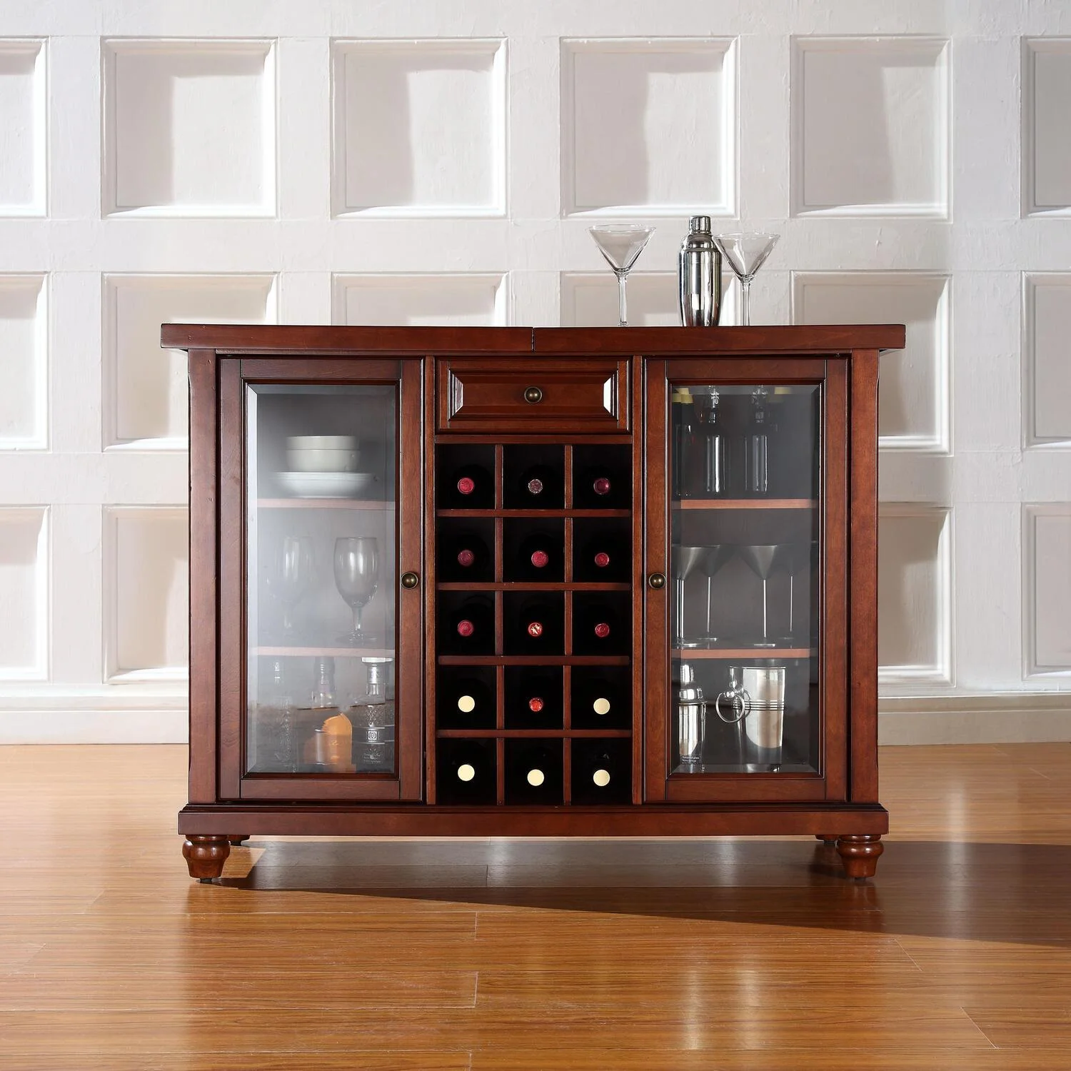 HomeStock Artisanal Abode Sliding Top Bar Cabinet Mahogany