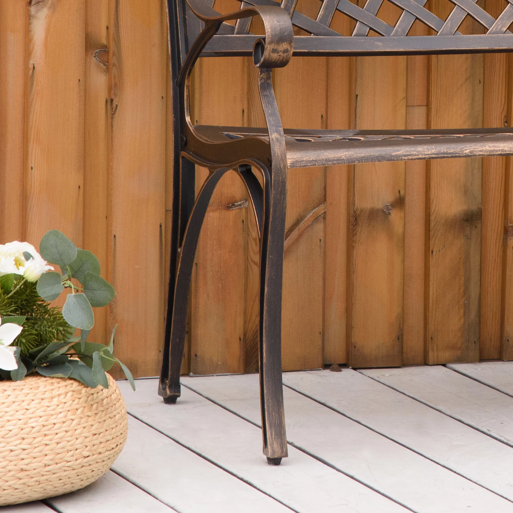 Outsunny Patio Park Bench, Lattice, 2 Seat, Armrests, Aluminum