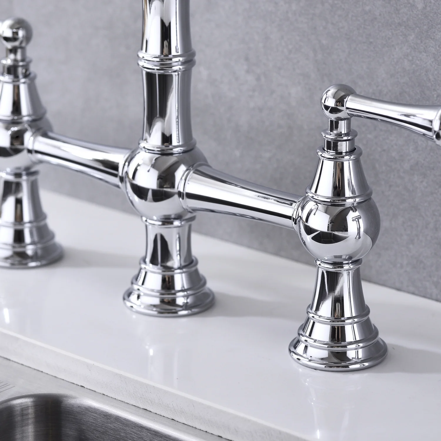 DremFaryoyo Bridge Dual Handles Kitchen Faucet With Pull-Out Side Spray in