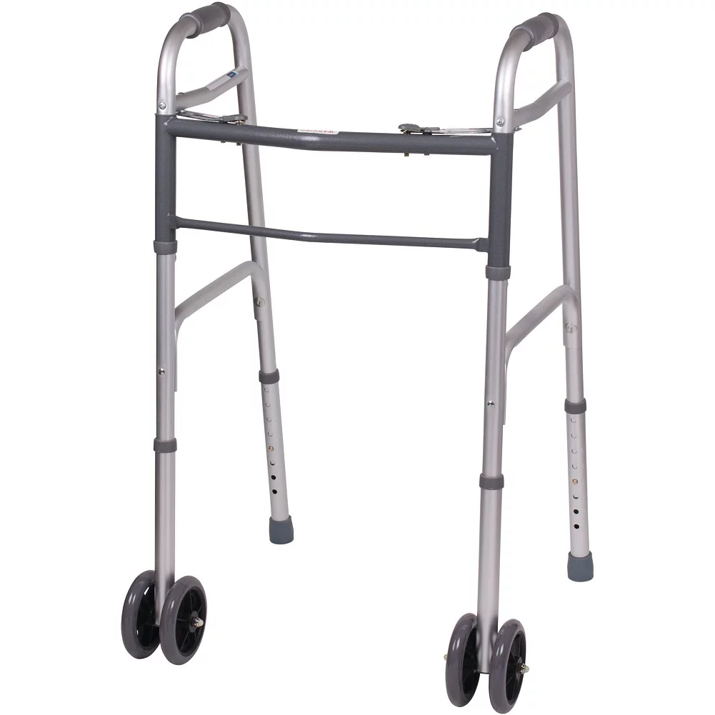 Carex Bariatric Folding Aluminum Walker with Wheels, Silver, For Seniors, Handicap, 400 lb Capacity