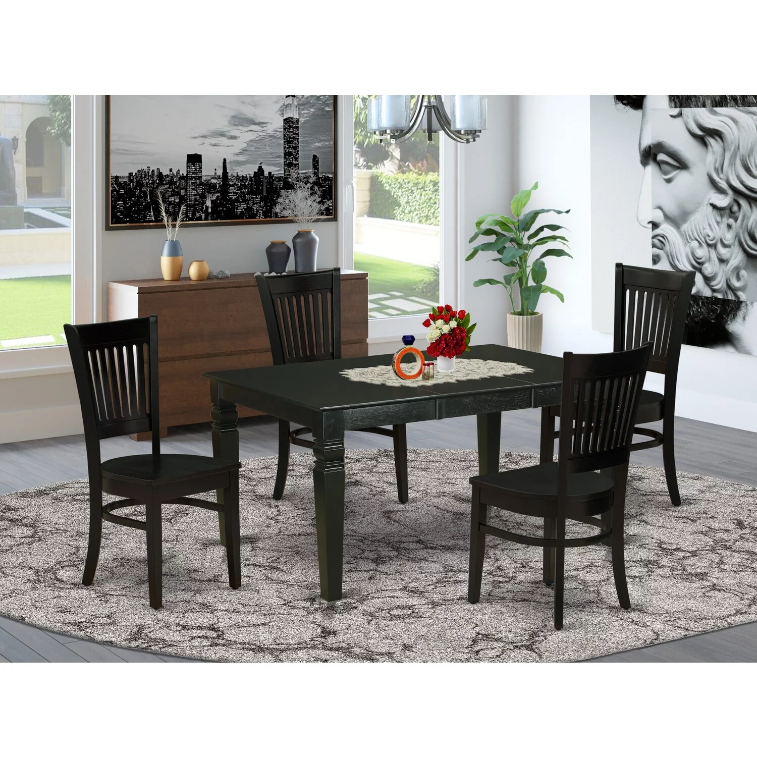 East West Furniture Weston 5-piece Wood Dining Set with Slatted Back in Black
