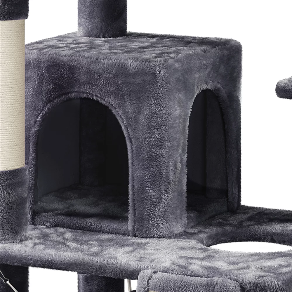 Topeakmart 60.5-in Multilevel Cat Tree Condo Scratching Posts with Hammock Top Perch, Dark Gray