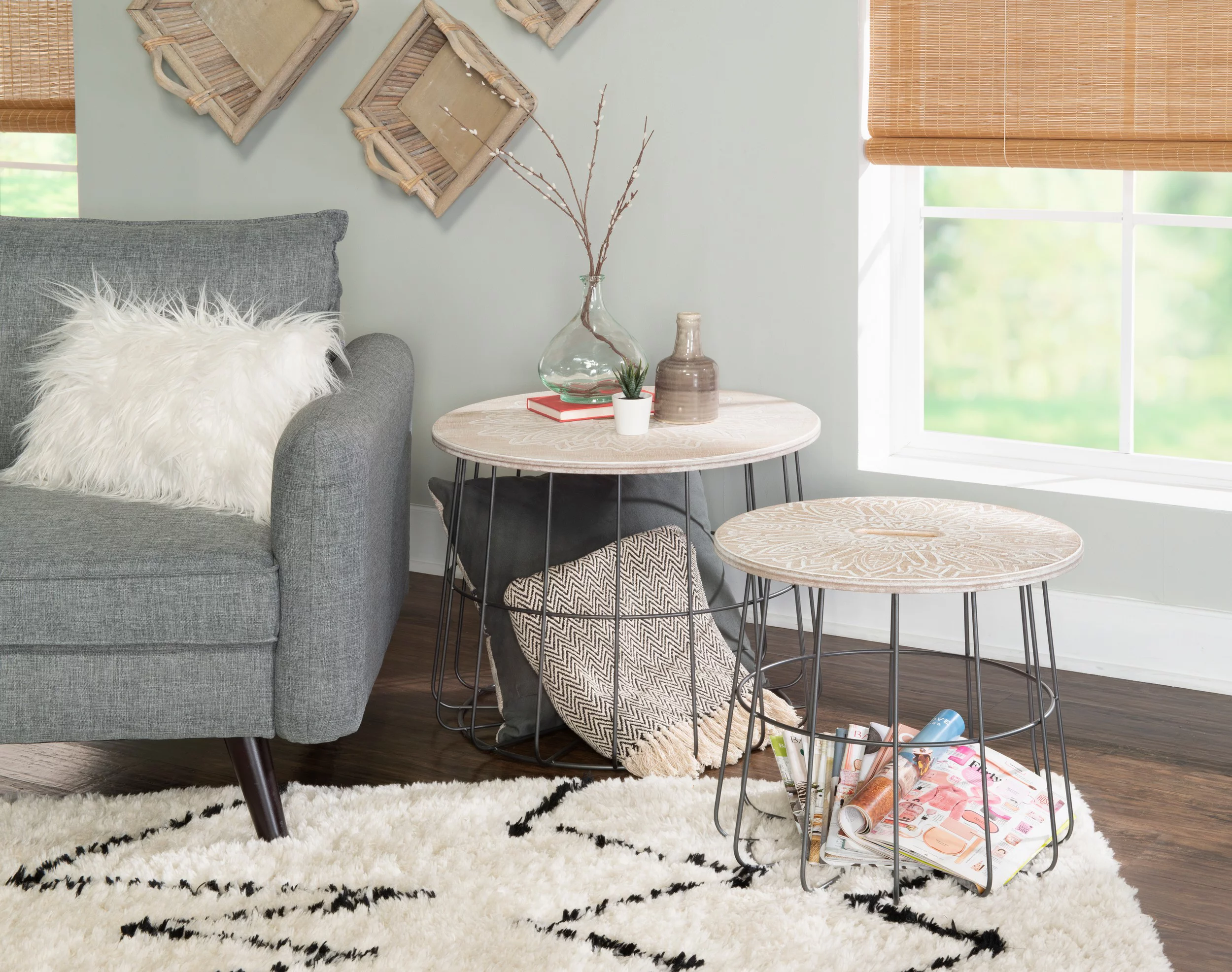 Linon Shae Medallion Nesting Basket Tables