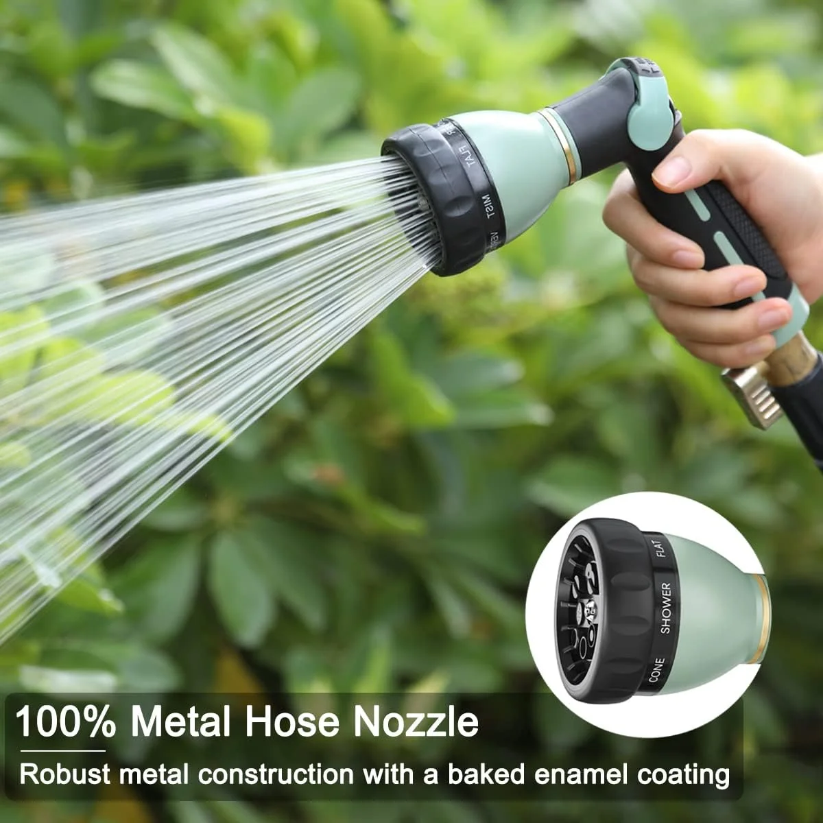 FANHAO Garden Hose Nozzle Heavy Duty, 100% Metal, 8 Spray Patterns, High Pressure with Thumb Control