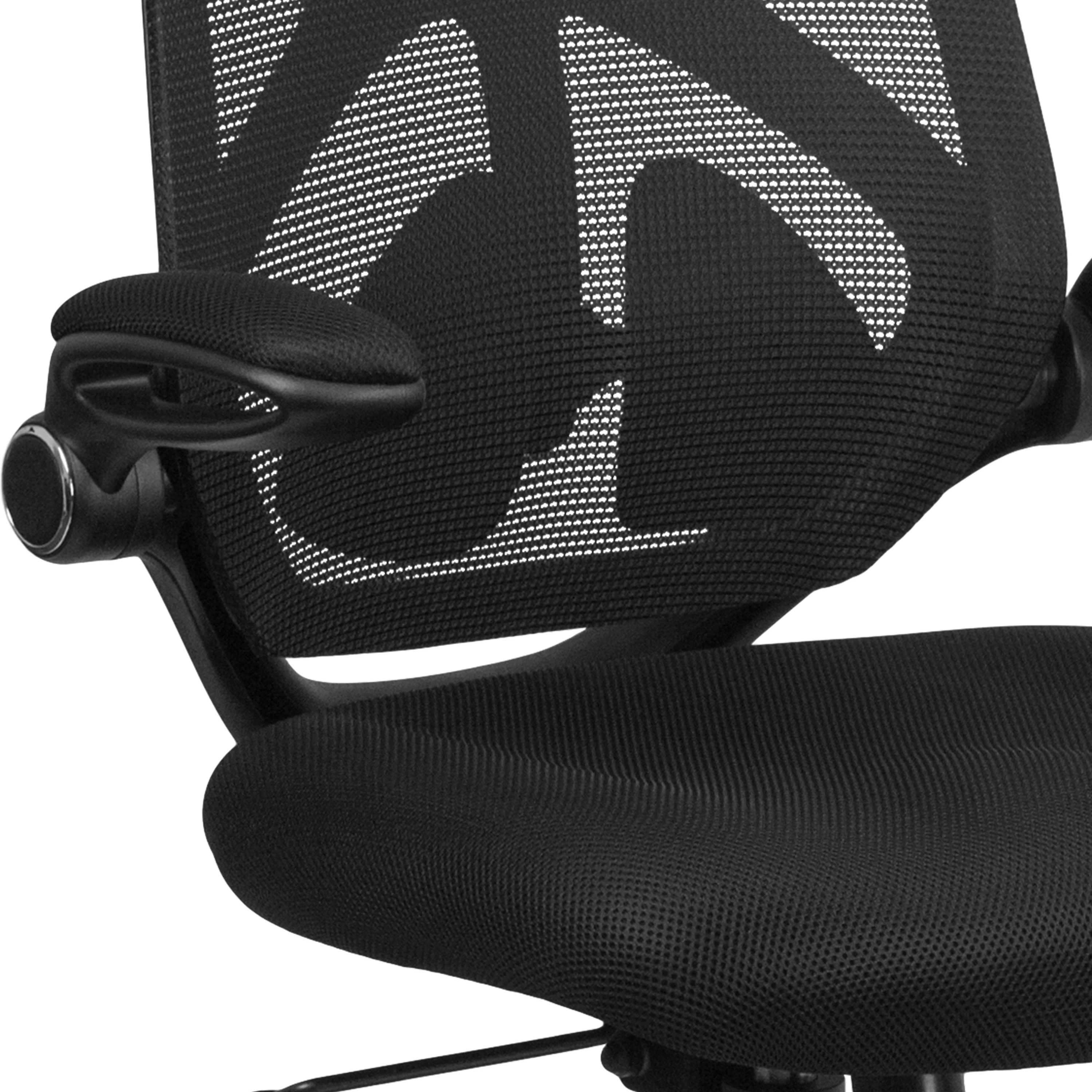 Emma + Oliver High Back Black Mesh 2-Paddle Ergonomic Office Chair Adjustable Lumbar, Arms