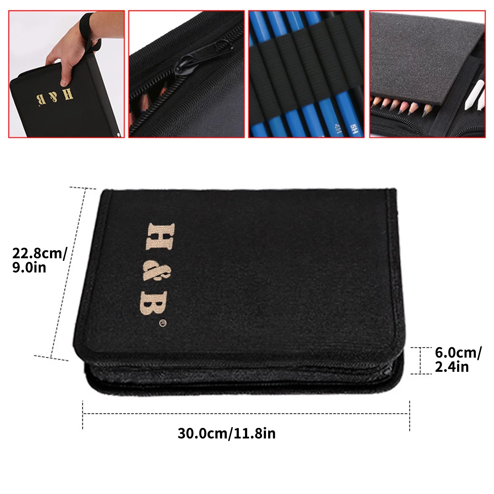 H&B 145-Piece Professional Oil Colored Pencils and Sketch Set Charcoal Graphite Pencil Eraser Extender Draw Paper Carrying Bag Art Supplies Gift for Children Adults Artist Drawing Coloring S