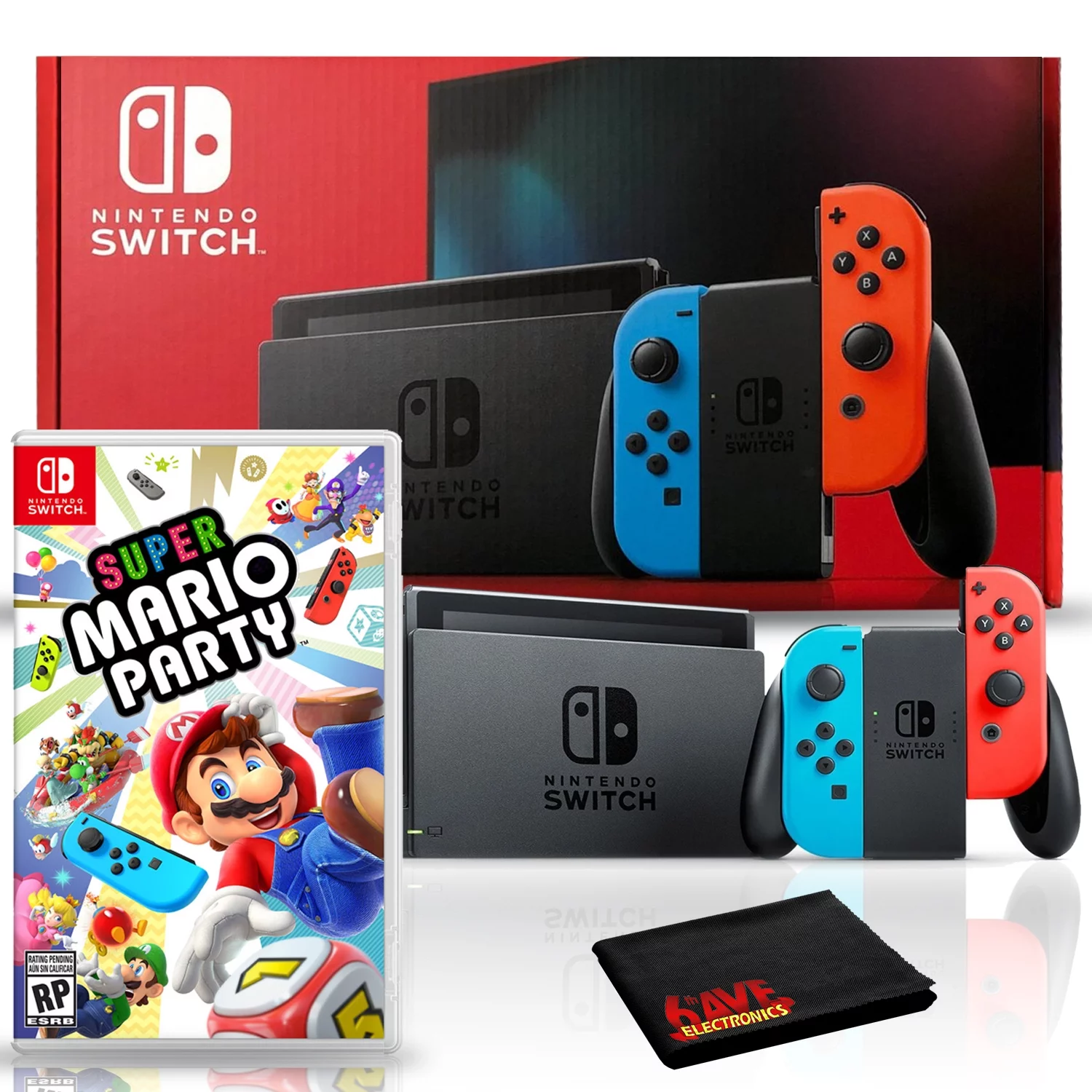 Nintendo Switch with Neon Blue and Red Joy-Con Bundle with Super Mario Party