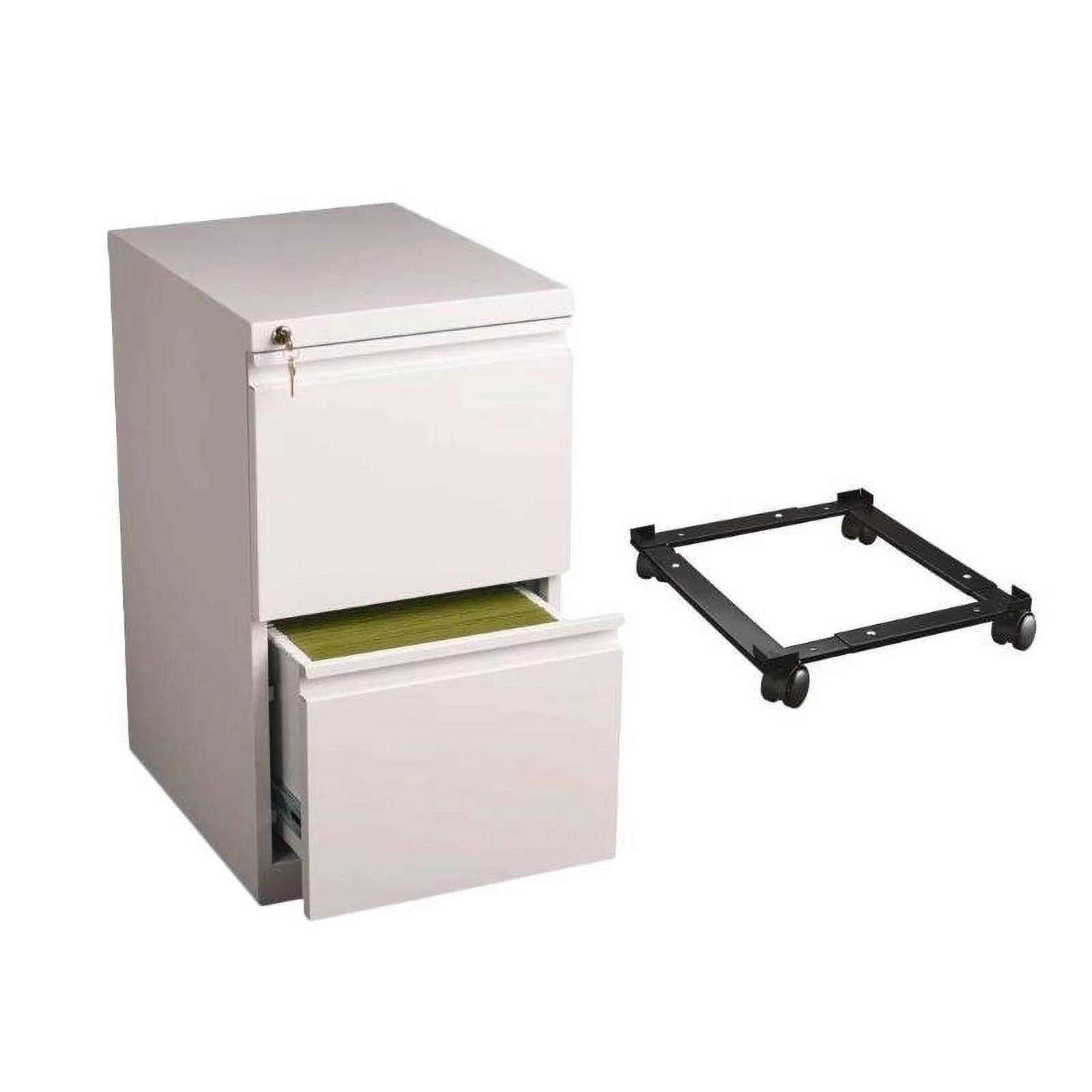 2 Piece Mobile File Cabinet in White and Black Adjustable File Caddy
