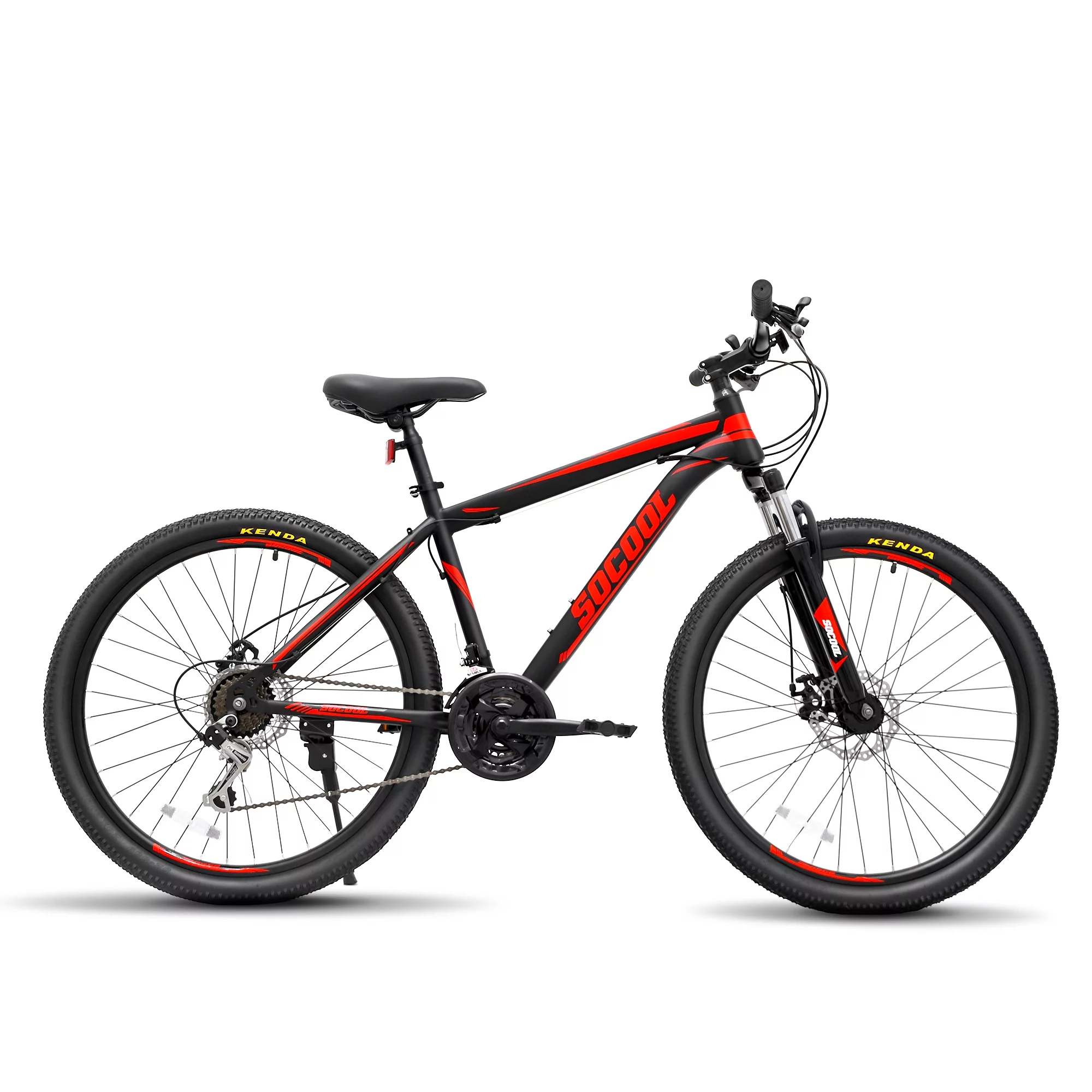 SOCOOL Adult Mountain Bike, 8-21 Speeds, 27.5-Inch Wheels, Aluminum Frame, Disc Brakes, Multiple Colors (Black/Red), AZ999BK