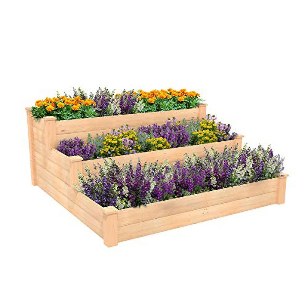 Raised Bed Planter, 4’x4’. Outdoor Wooden Raised Garden Bed Kit for Vegetables, Fruit, Herbs, Flowers and Plants, Tiered Design.