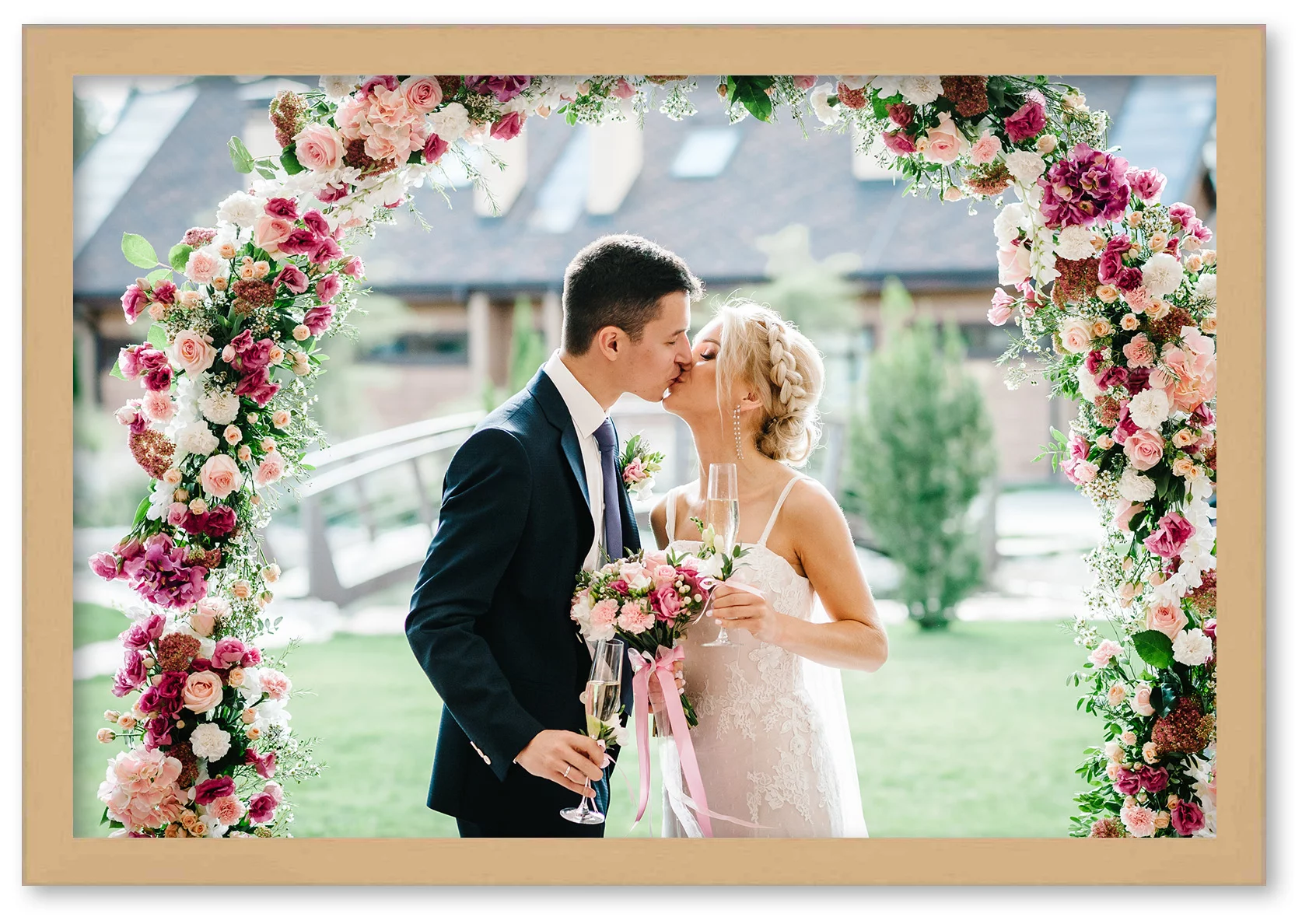 14x24 - 14 x 24 Natural Oak Flat Solid Wood Frame with UV Framer's Acrylic & Foam Board Backing -