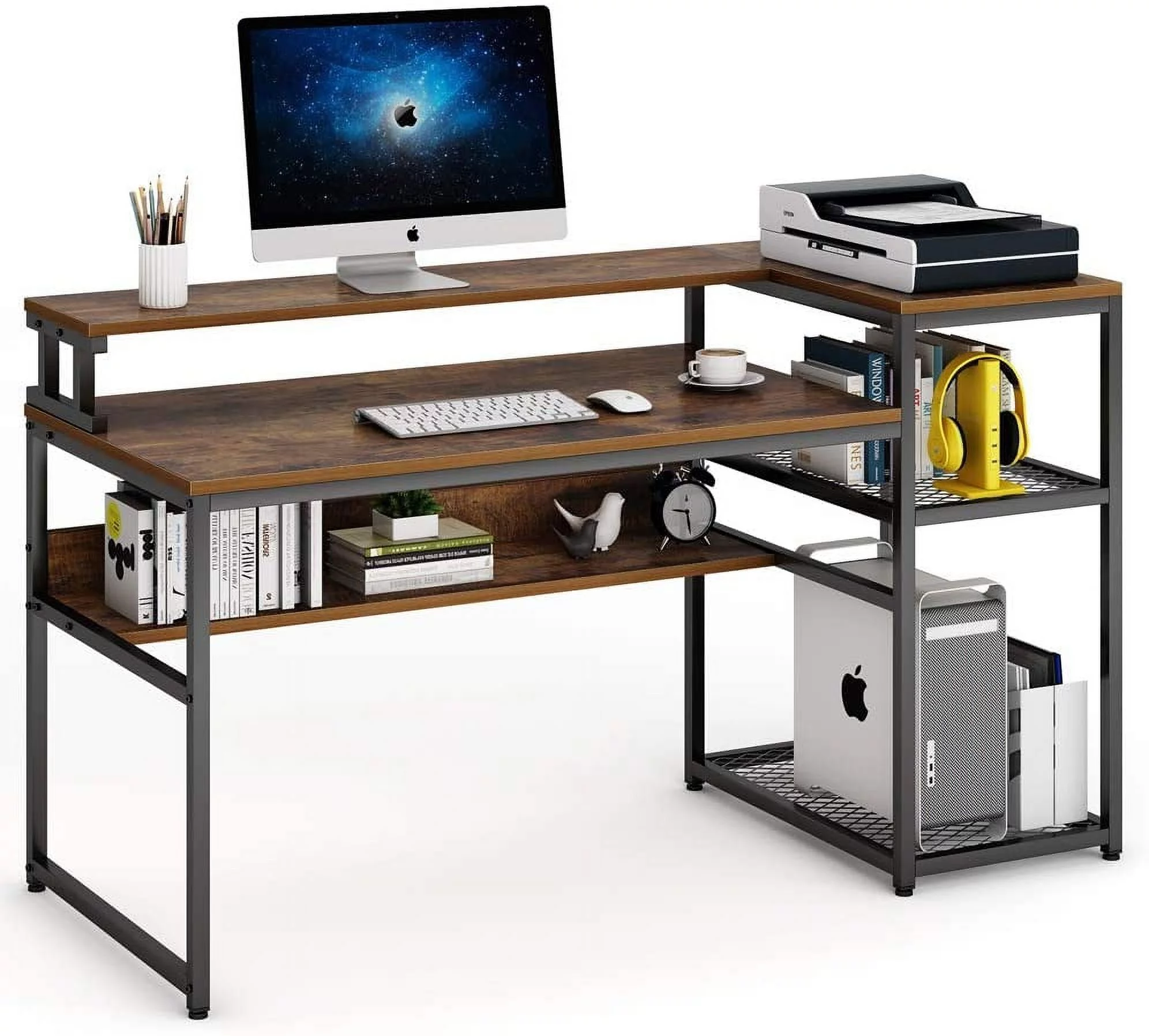 Tribesigns Computer Desk with Hutch and Storage Shelves, 63 inch Large Industrial Office Desk for Home Office