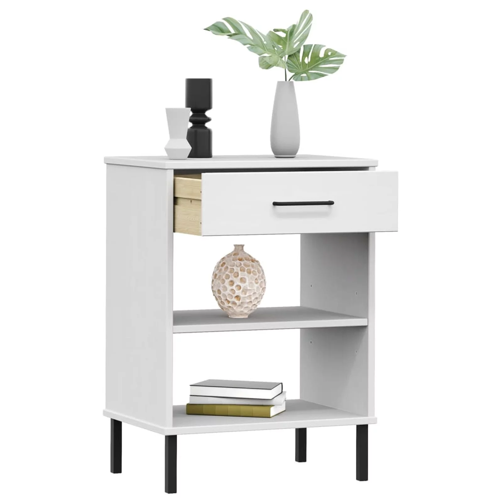 Andoer Console Cabinet with Metal Legs White Solid Wood Pine OSLO