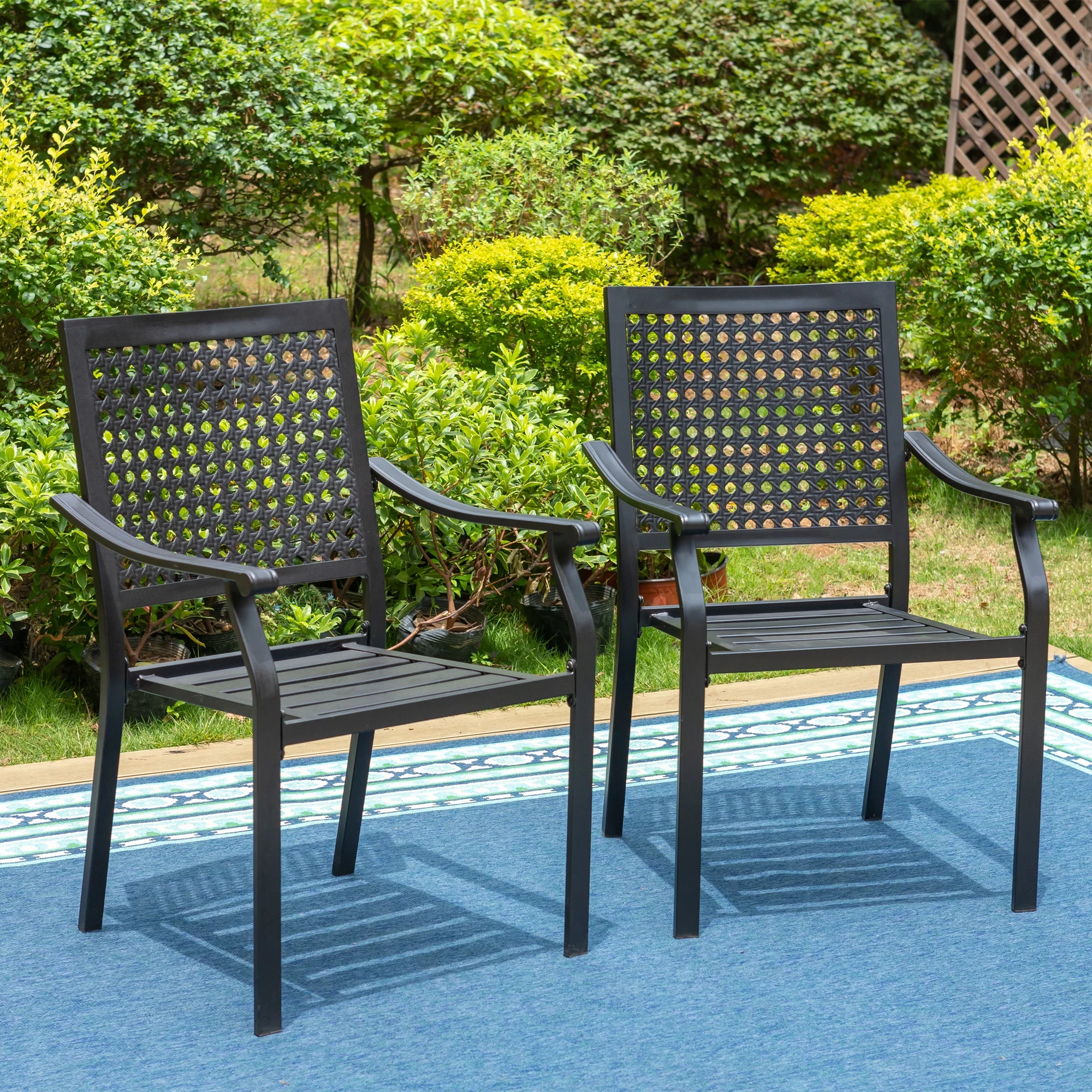 MF Studio 8-Piece Outdoor Patio Dining Set with 13 FT Double-sided Umbrella, 6 PCS Stacking Armchairs&1 PC Large Table for Dinner&Party, Black&Beige