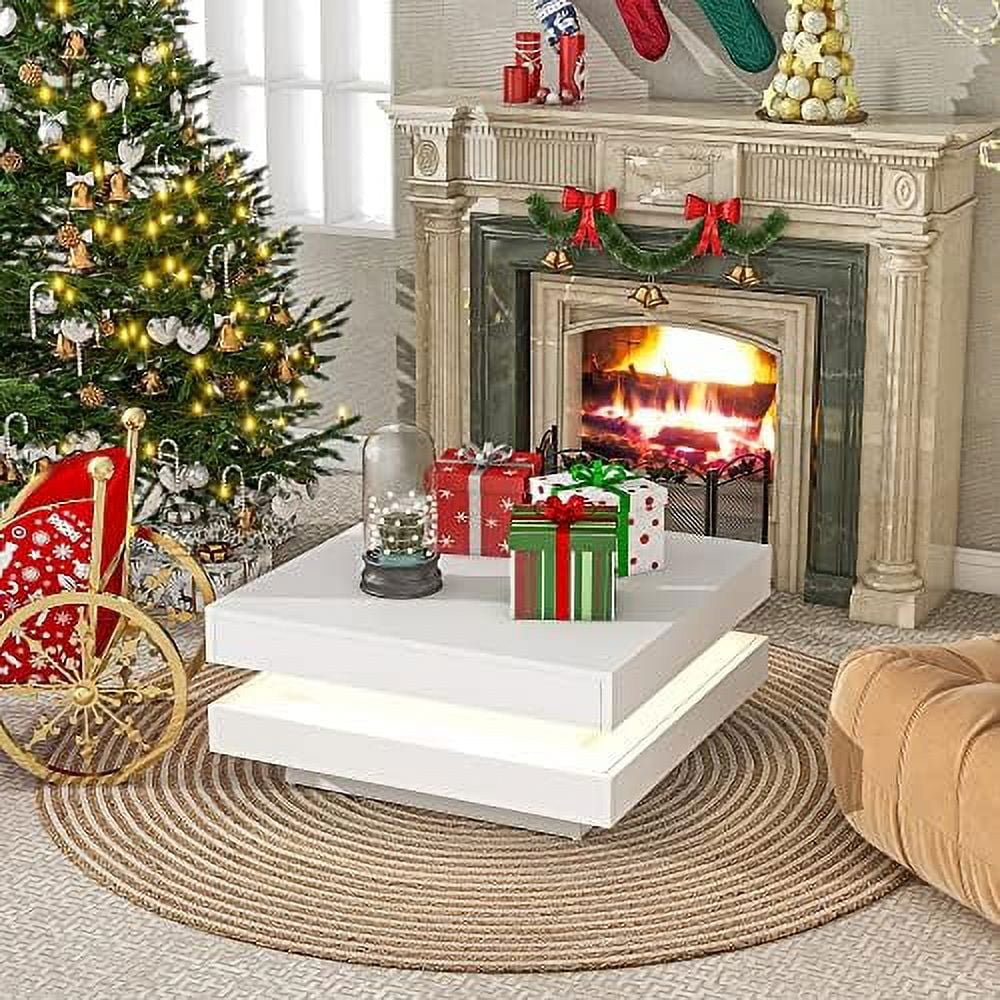 xrboomlife 47.2'' 2-Tier LED Light Black Coffee Table  Modern Industrial Design Cocktail Table with 16-Color LED Lighting and  Remote Control for Livingroom