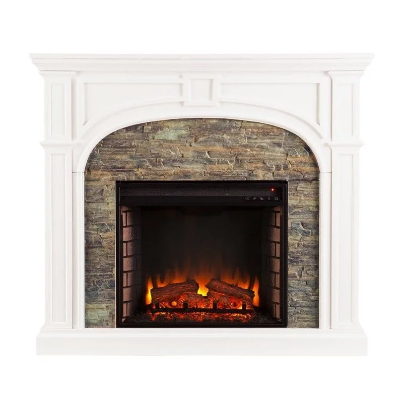 SEI Furniture Tanaya Faux Stone Electric Fireplace in White