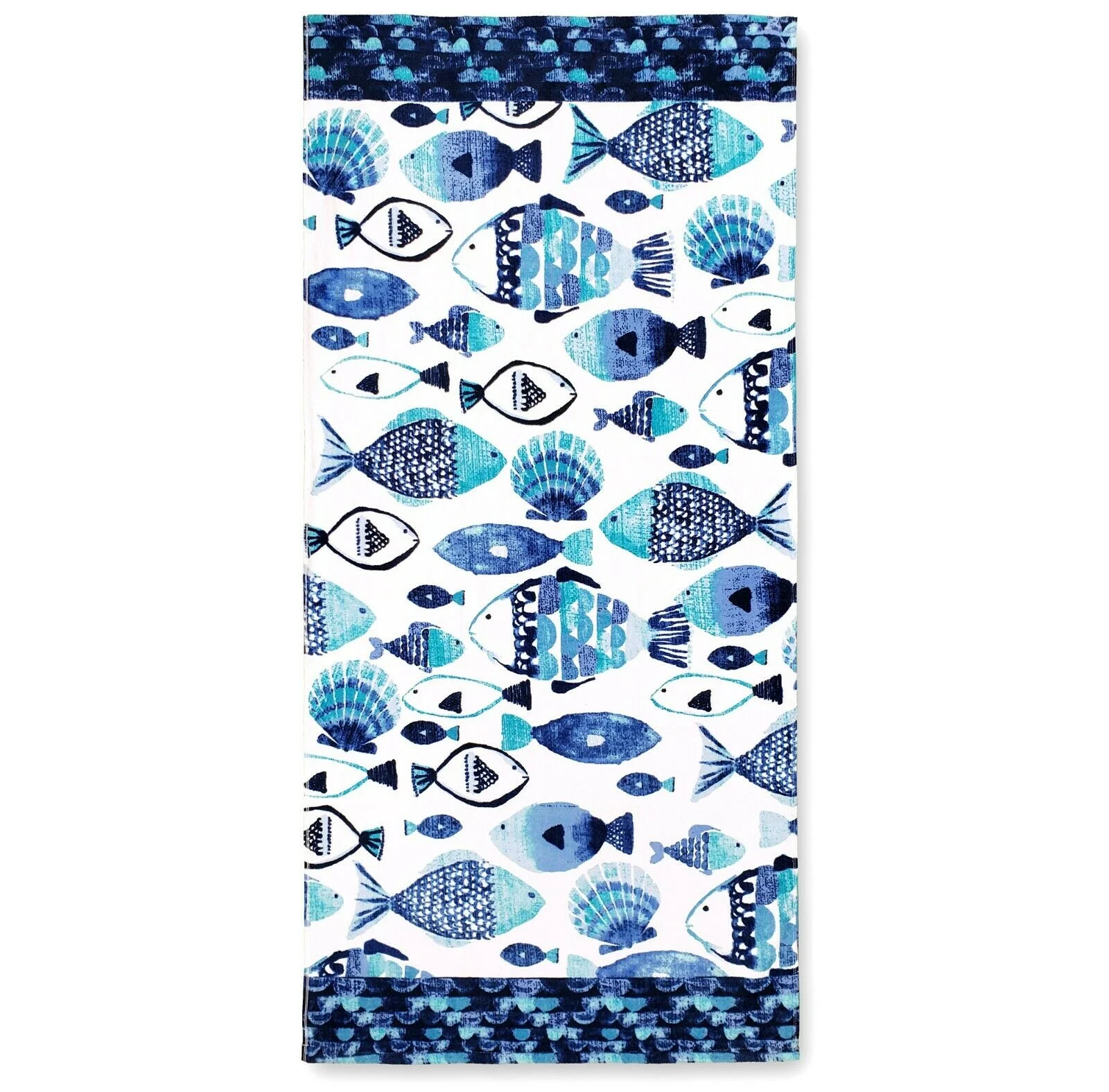 Kaufman- 2 Pack Fish Kids Beach Towel 100% Cotton, Color Blue, Pool Towel 30'' x 60