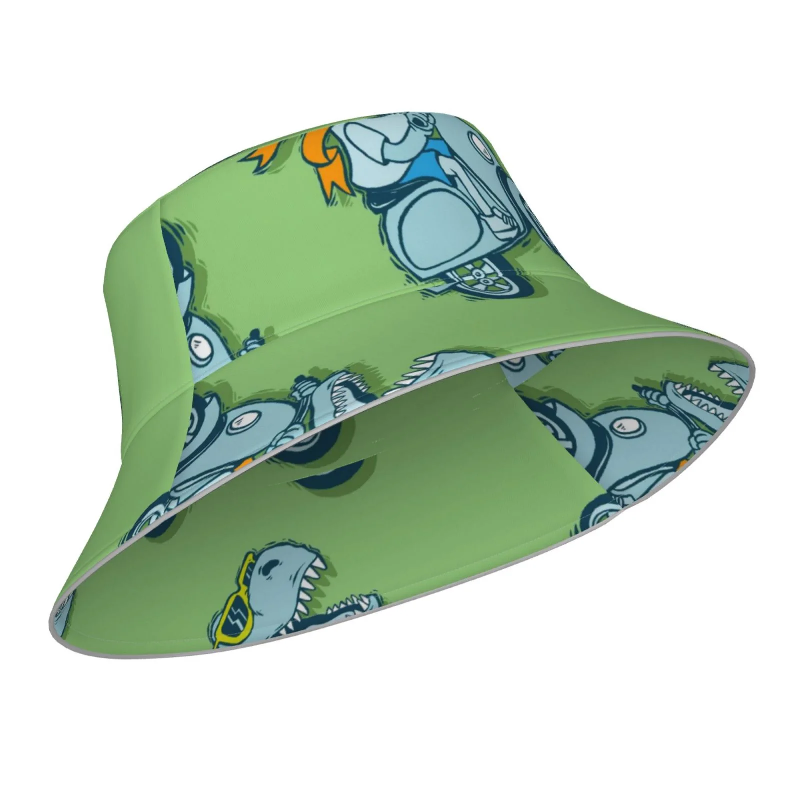 Disketp Motorcycle Riding Dinosaur Print Reflective Bucket Hat Beach Hat Summer Travel Sun Hats Fisherman Cap