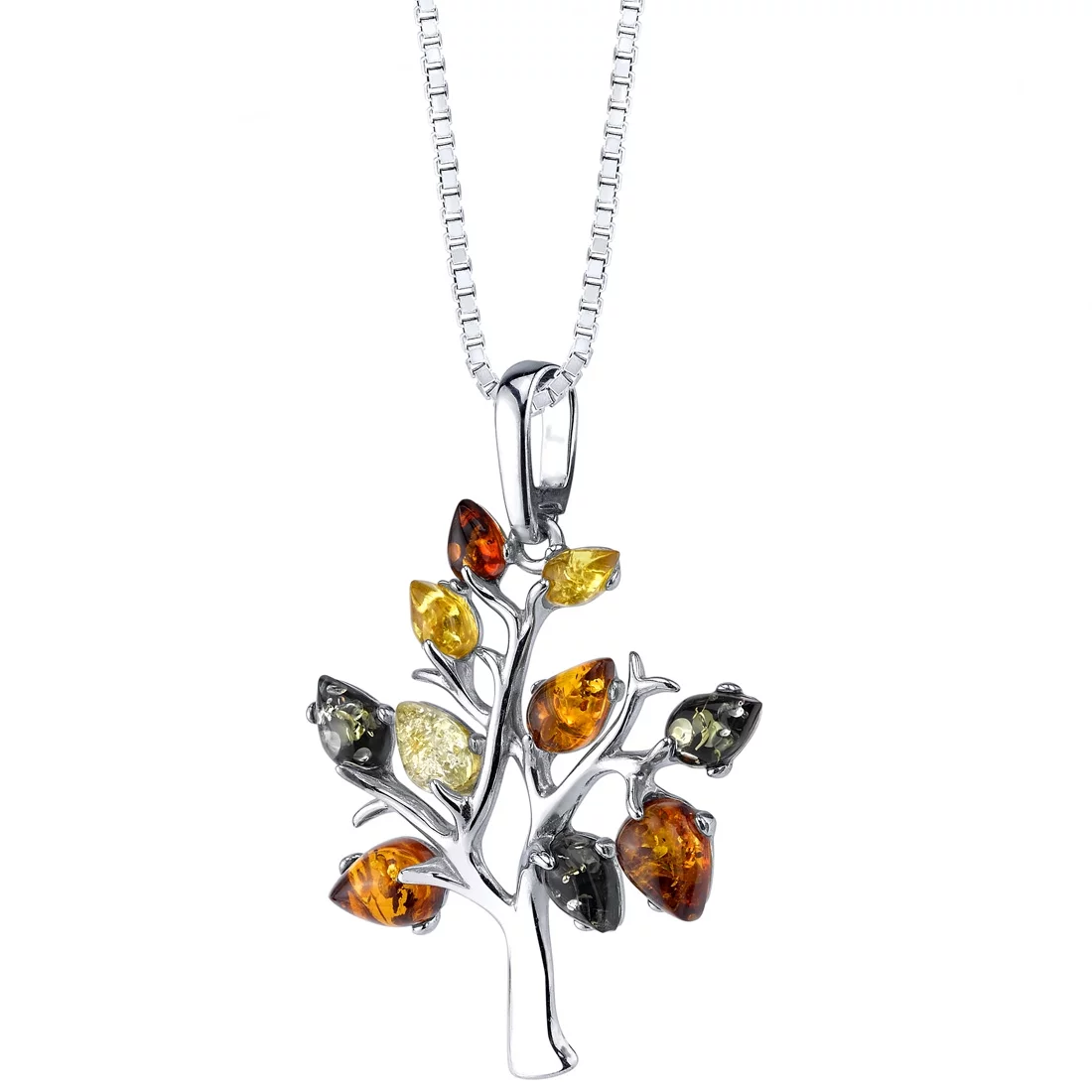Baltic Amber Tree of Life Pendant Necklace in Sterling Silver, 18