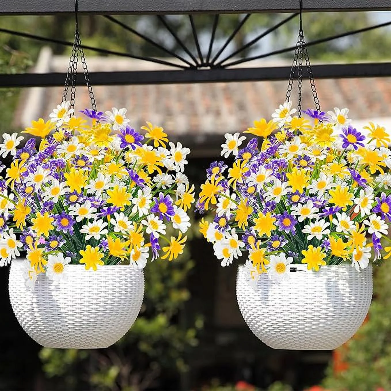 Zukuco 8 Bundles Artificial Daisy Flowers Outdoor Spring Summer Plants UV Resistant Fake Flowers Faux Plastic Greenery Shrubs for Wedding Indoor Home Porch Box Cemetery Décor (Multi-Color)