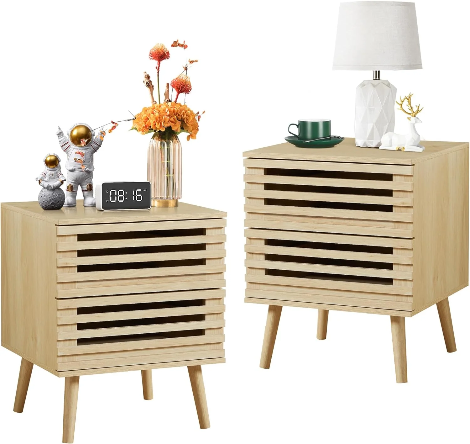 Nightstand Set of 2, End Side Table Modern Farmhouse Nightstand Modern Wood Accent Side Table Night Stands, Nightstand with Storage Drawer for Bedroom Living Room Natural 2-Pack