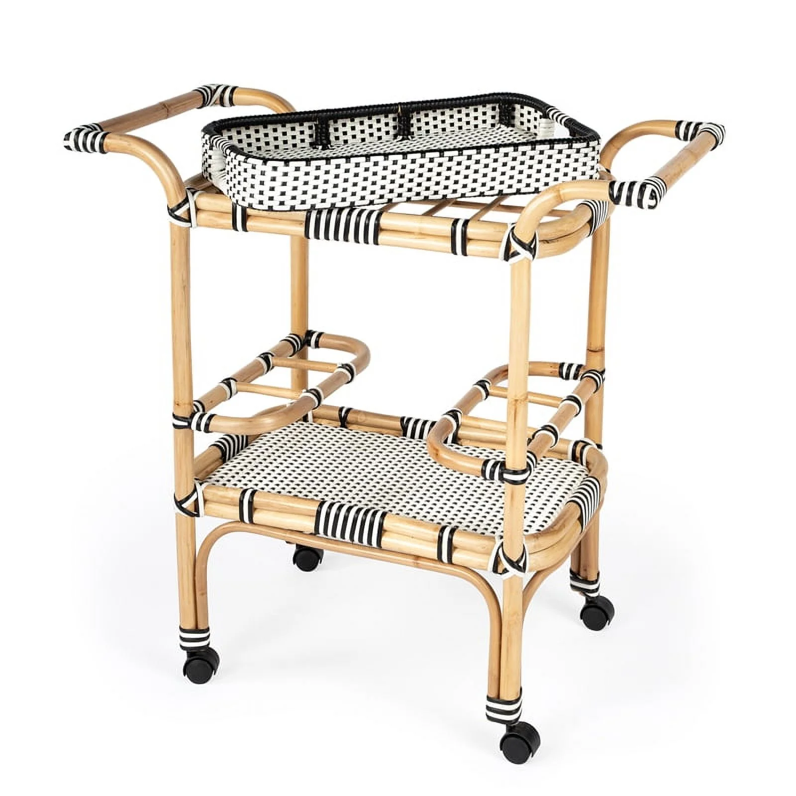 Beaumont Lane Black & White Rattan Bar Cart
