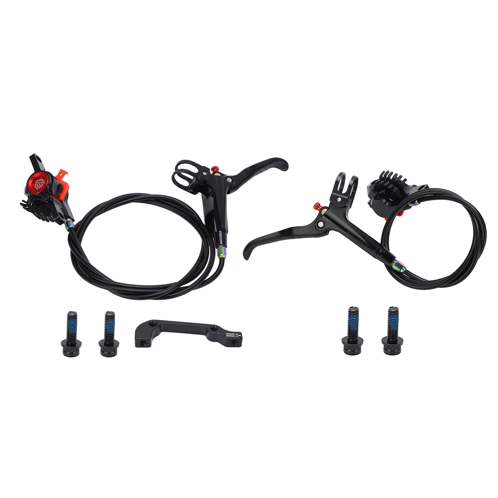 DEWIN Bicycle Disk Brake Set, Non Slip Front Rear Line Pulling Hydraulic Brake Calipers Accessory(Black)