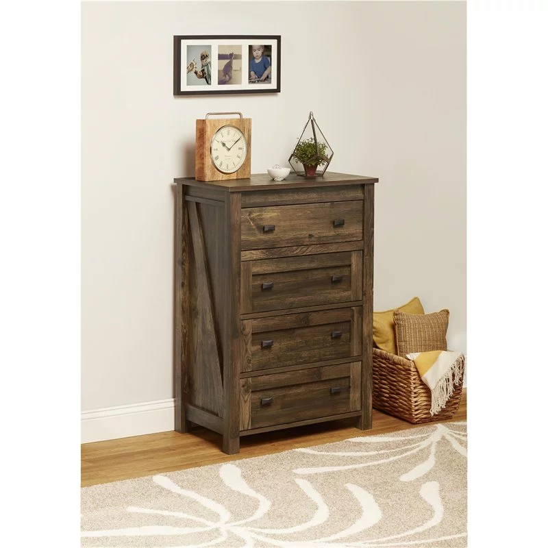 Home Square 2 Piece Bedroom Set with 4 Drawer Dresser and Nightstand in Rustic