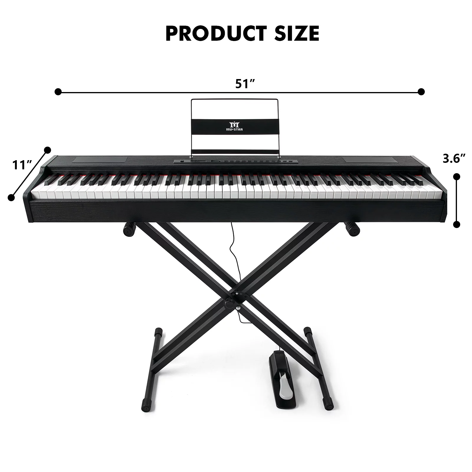 Mustar 88 Keys Weighted Digital Keyboard Piano Hammer Action with Stand, Bluetooth, Sustain Pedal, Portable Case, Cover (Black)